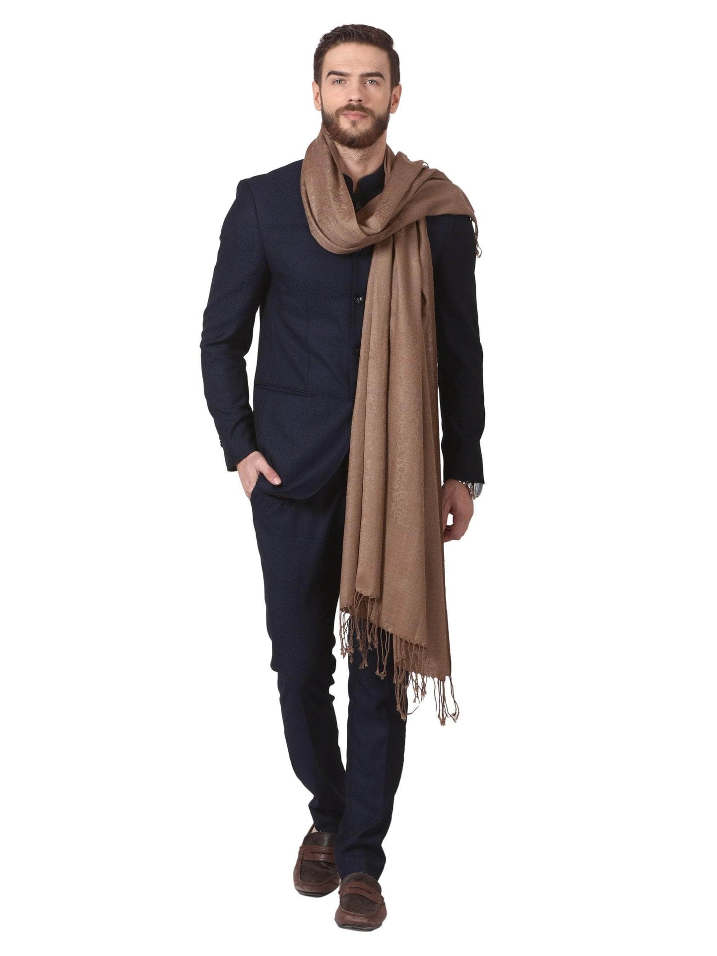 Pashtush India 70x200 Pashtush Mens Fine Wool Jacquard Muffler (Taupe Colour)