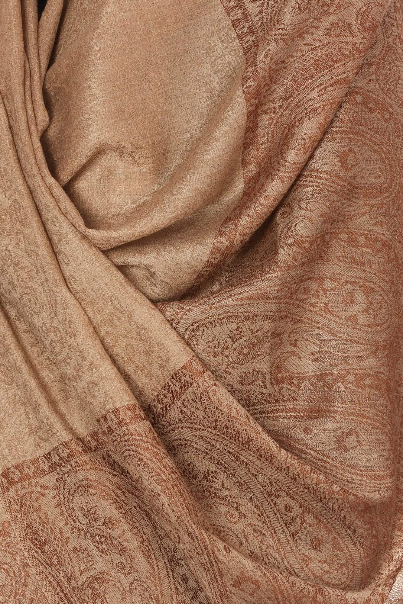 Pashtush Store Stole Pashtush Mens Fine Wool Jacquard Stole, Beige