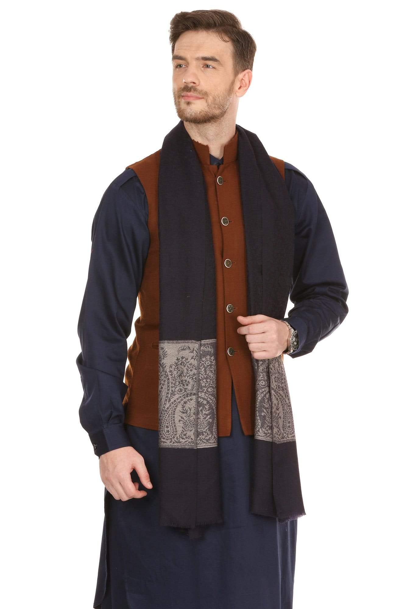 Pashtush Store Stole Pashtush Mens Fine Wool Reversible Muffler - Black