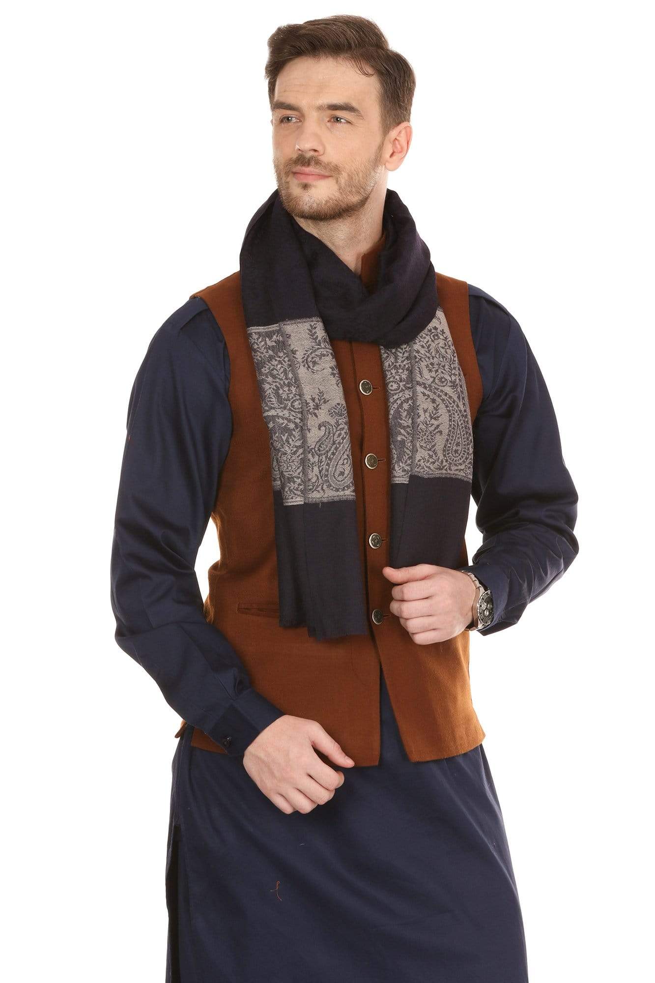 Pashtush Store Stole Pashtush Mens Fine Wool Reversible Muffler - Black