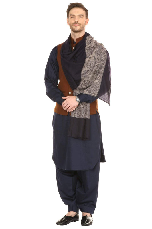 Pashtush Store Stole Pashtush Mens Fine Wool Reversible Muffler - Black