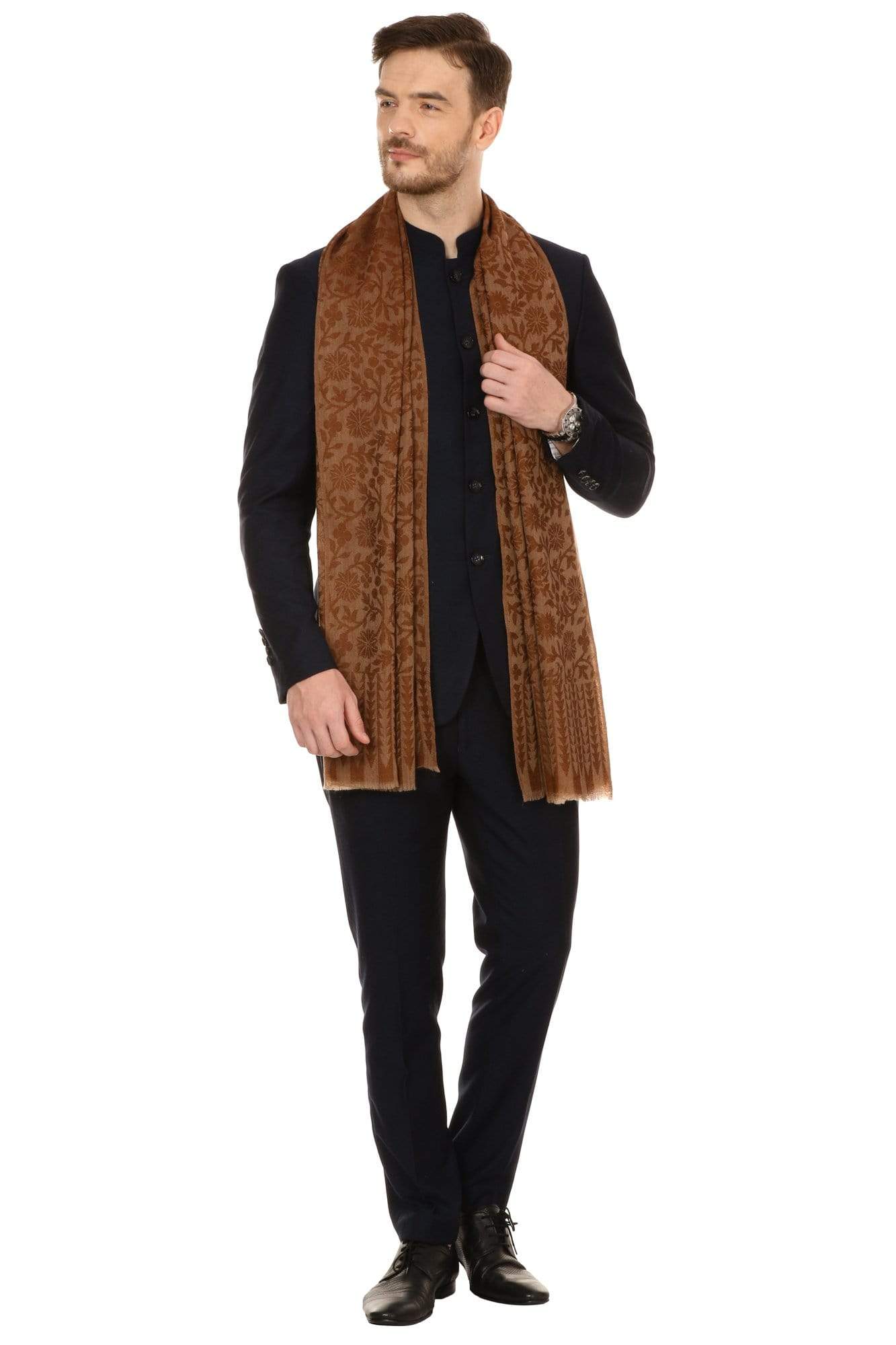 Pashtush Store Stole Pashtush Mens Fine Wool Reversible Muffler, Soft and Warm - Brown