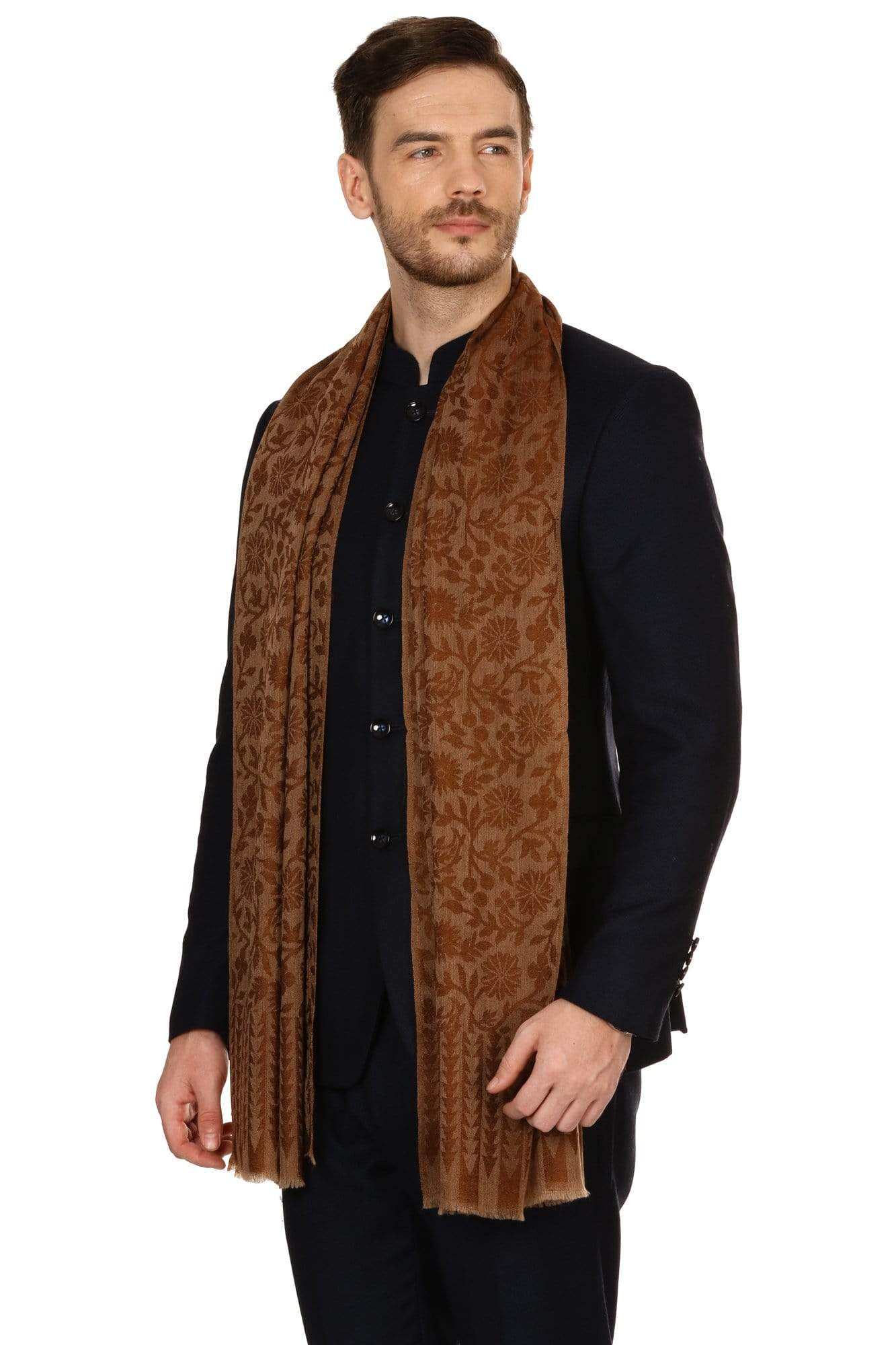Pashtush Store Stole Pashtush Mens Fine Wool Reversible Muffler, Soft and Warm - Brown
