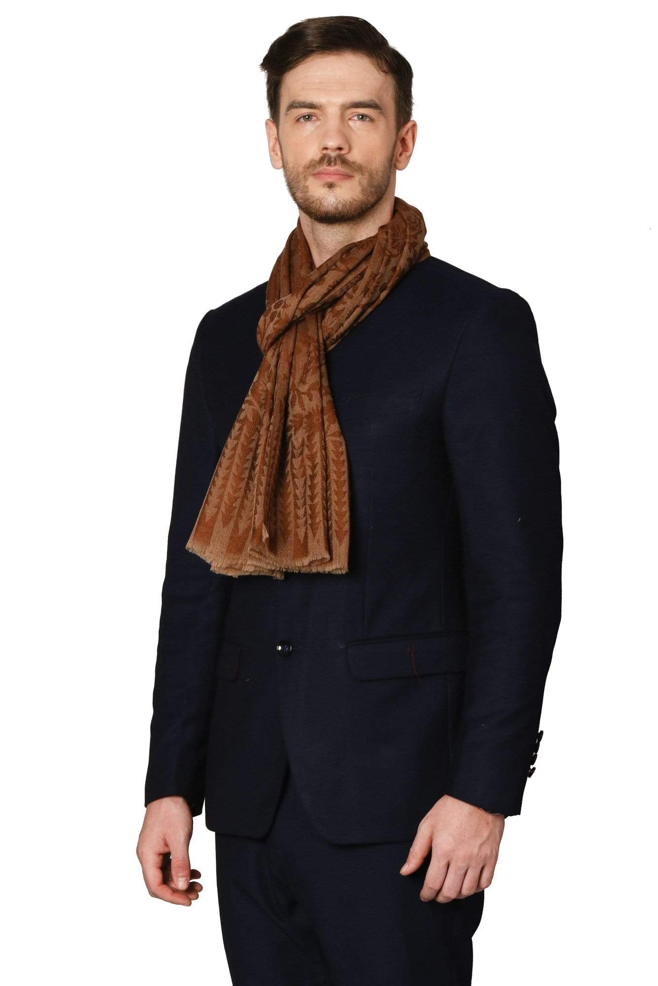 Pashtush Store Stole Pashtush Mens Fine Wool Reversible Muffler, Soft and Warm - Brown
