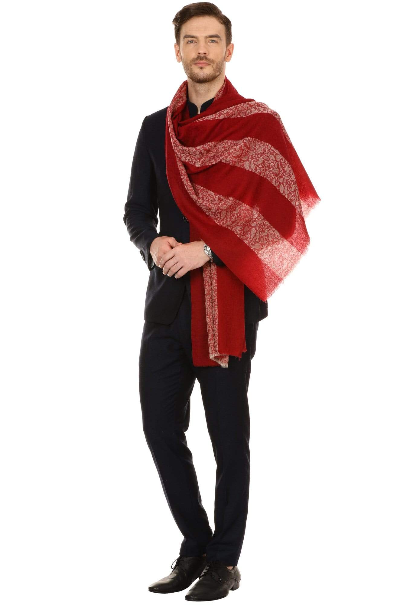 Pashtush Store Stole Pashtush Mens Fine Wool Reversible Muffler, Soft and Warm - Crimson