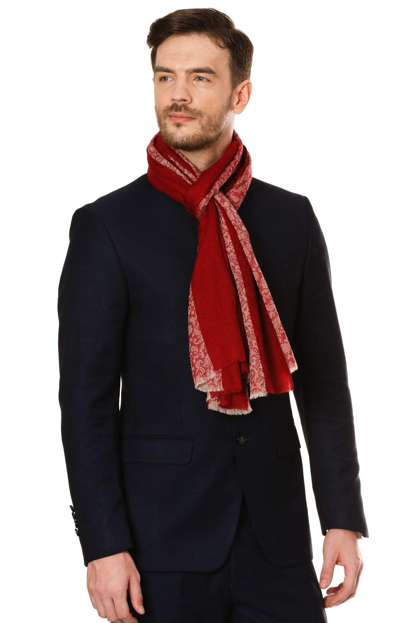Pashtush Store Stole Pashtush Mens Fine Wool Reversible Muffler, Soft and Warm - Crimson