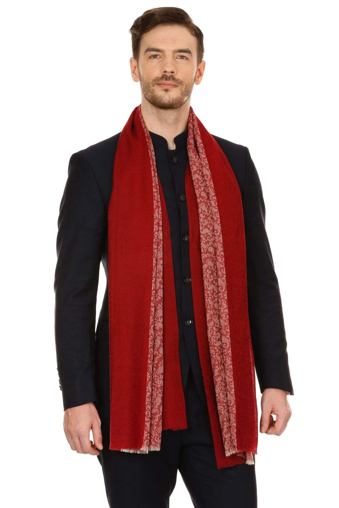 Pashtush Store Stole Pashtush Mens Fine Wool Reversible Muffler, Soft and Warm - Crimson