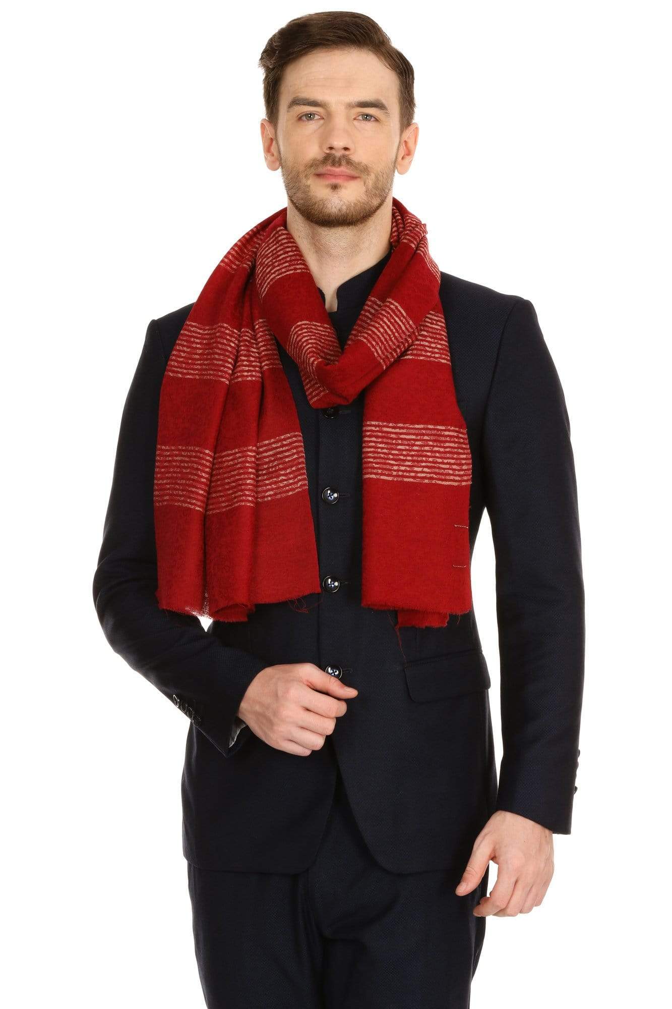 Pashtush India 70x200 Pashtush Mens Fine Wool Reversible Muffler, Soft and Warm - Deep Maroon