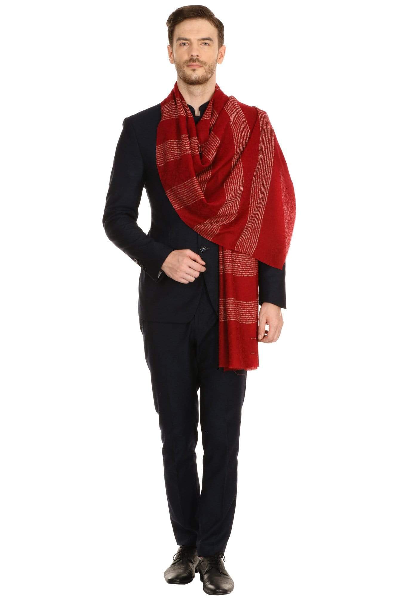 Pashtush India 70x200 Pashtush Mens Fine Wool Reversible Muffler, Soft and Warm - Deep Maroon