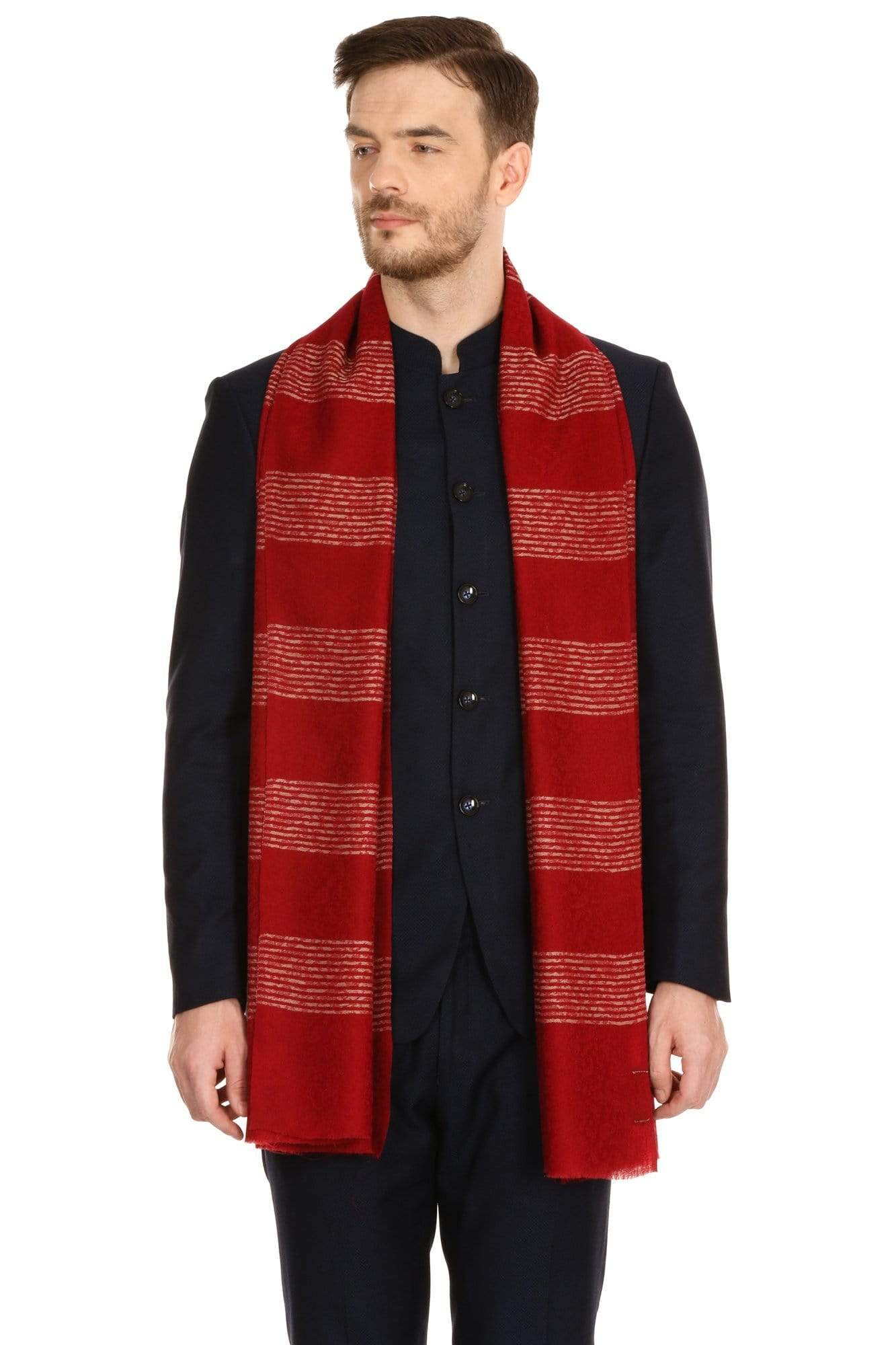 Pashtush India 70x200 Pashtush Mens Fine Wool Reversible Muffler, Soft and Warm - Deep Maroon