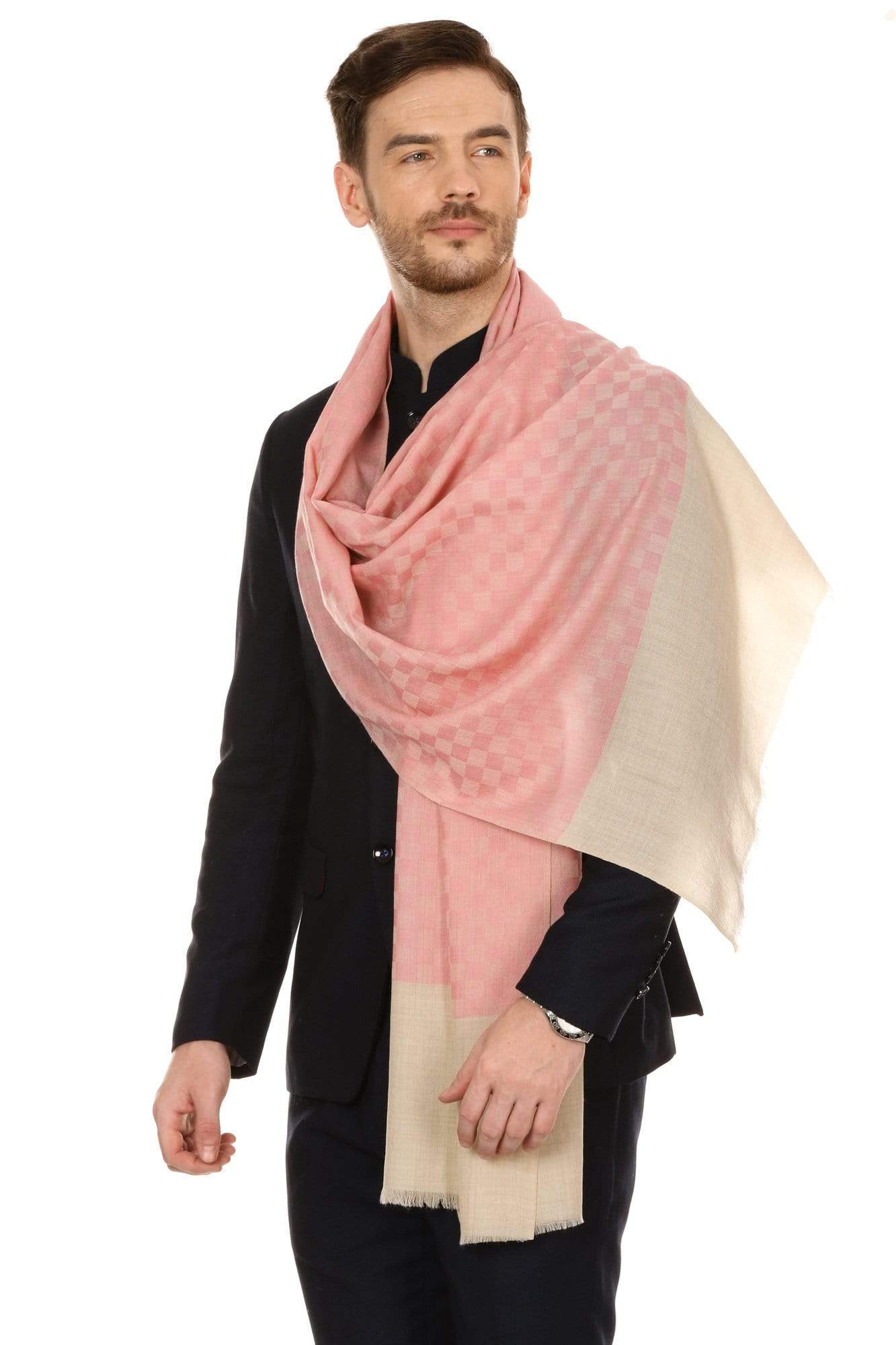 Pashtush India 70x200 Pashtush Mens Fine Wool Reversible Muffler, Soft and Warm - Pink