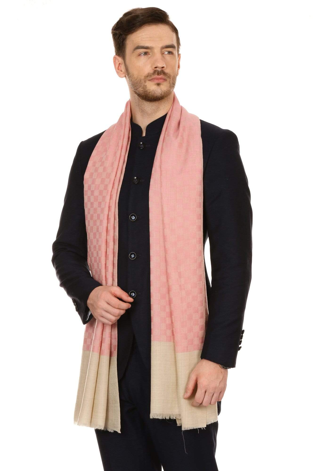 Pashtush India 70x200 Pashtush Mens Fine Wool Reversible Muffler, Soft and Warm - Pink