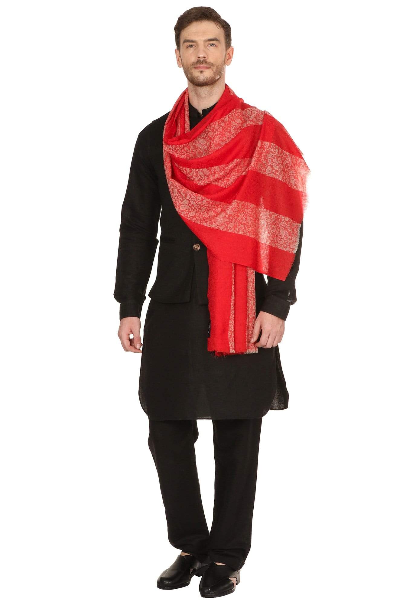 Pashtush India 70x200 Pashtush Mens Fine Wool Reversible Muffler, Soft and Warm - Red