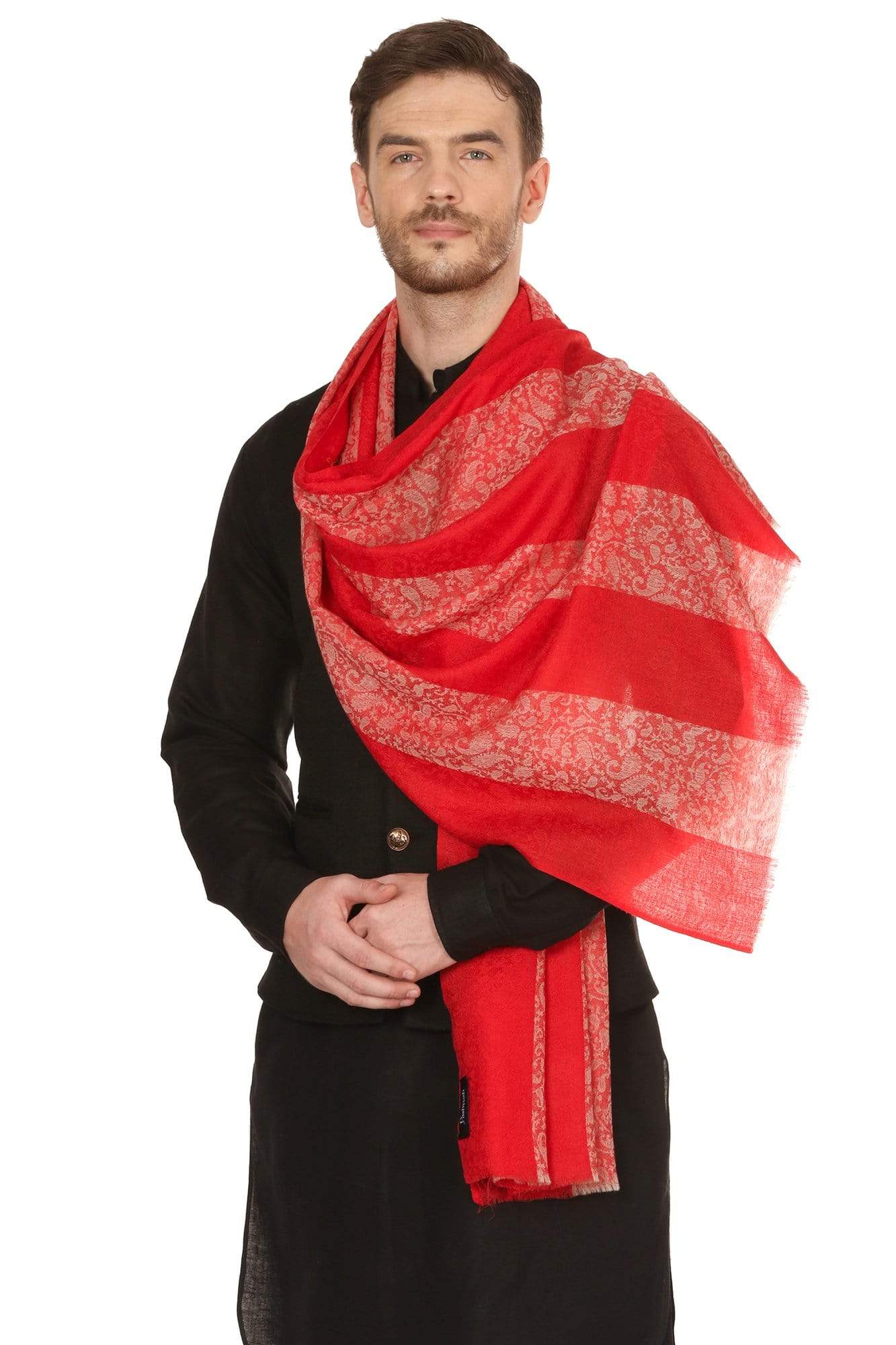 Pashtush India 70x200 Pashtush Mens Fine Wool Reversible Muffler, Soft and Warm - Red