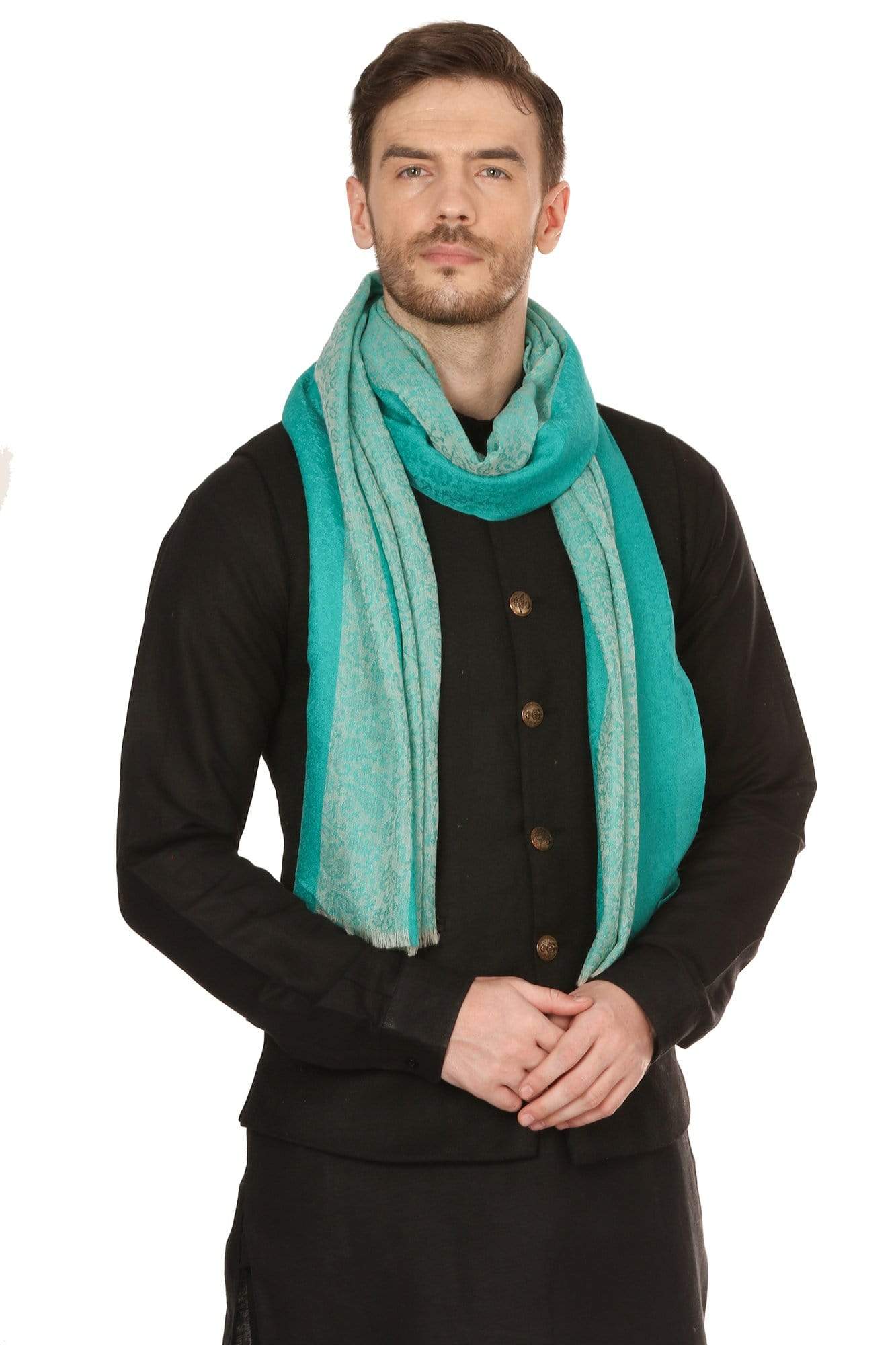 Pashtush Store Stole Pashtush Mens Fine Wool Reversible Muffler, Soft and Warm - Sea Green