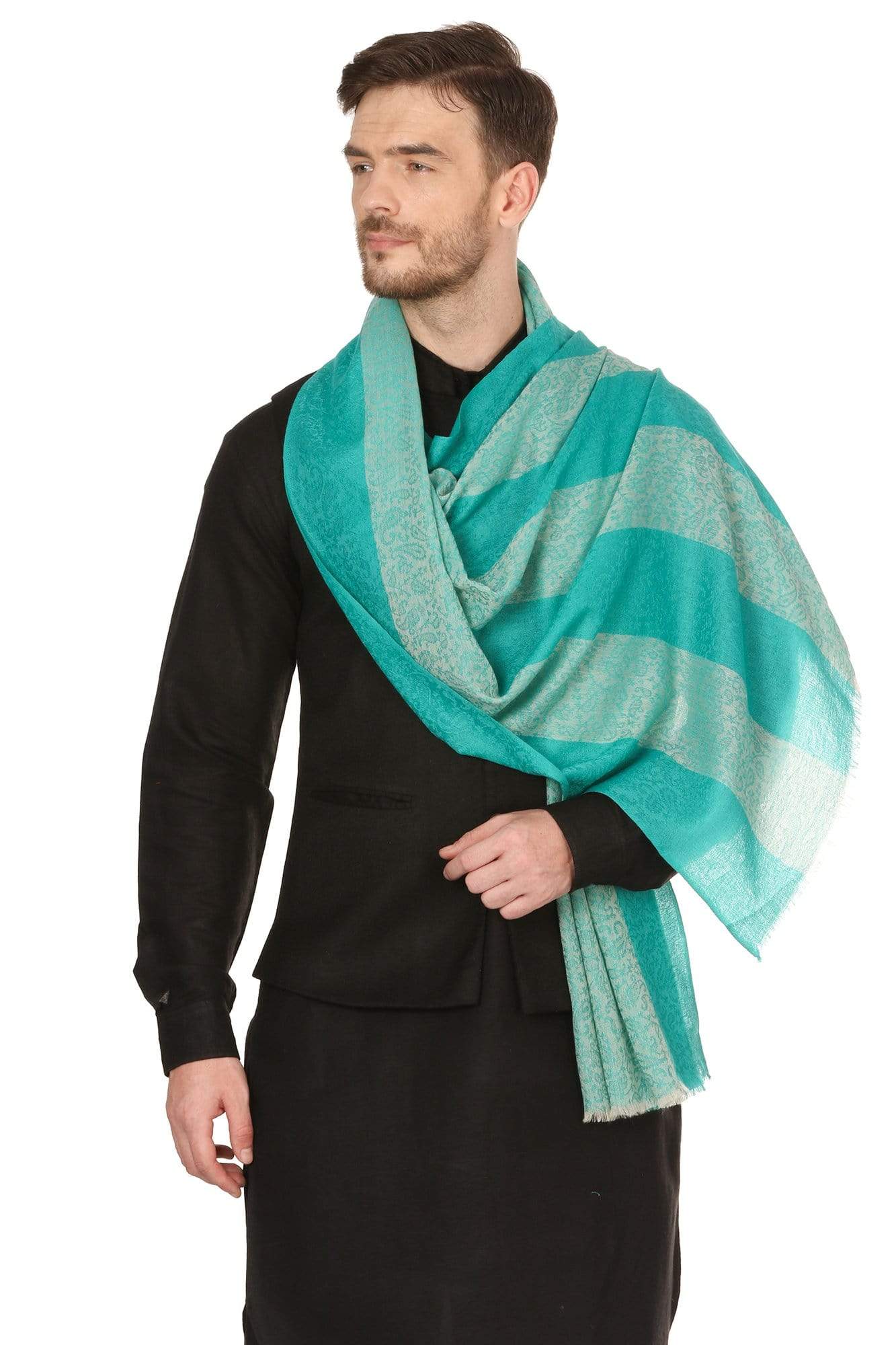 Pashtush Store Stole Pashtush Mens Fine Wool Reversible Muffler, Soft and Warm - Sea Green