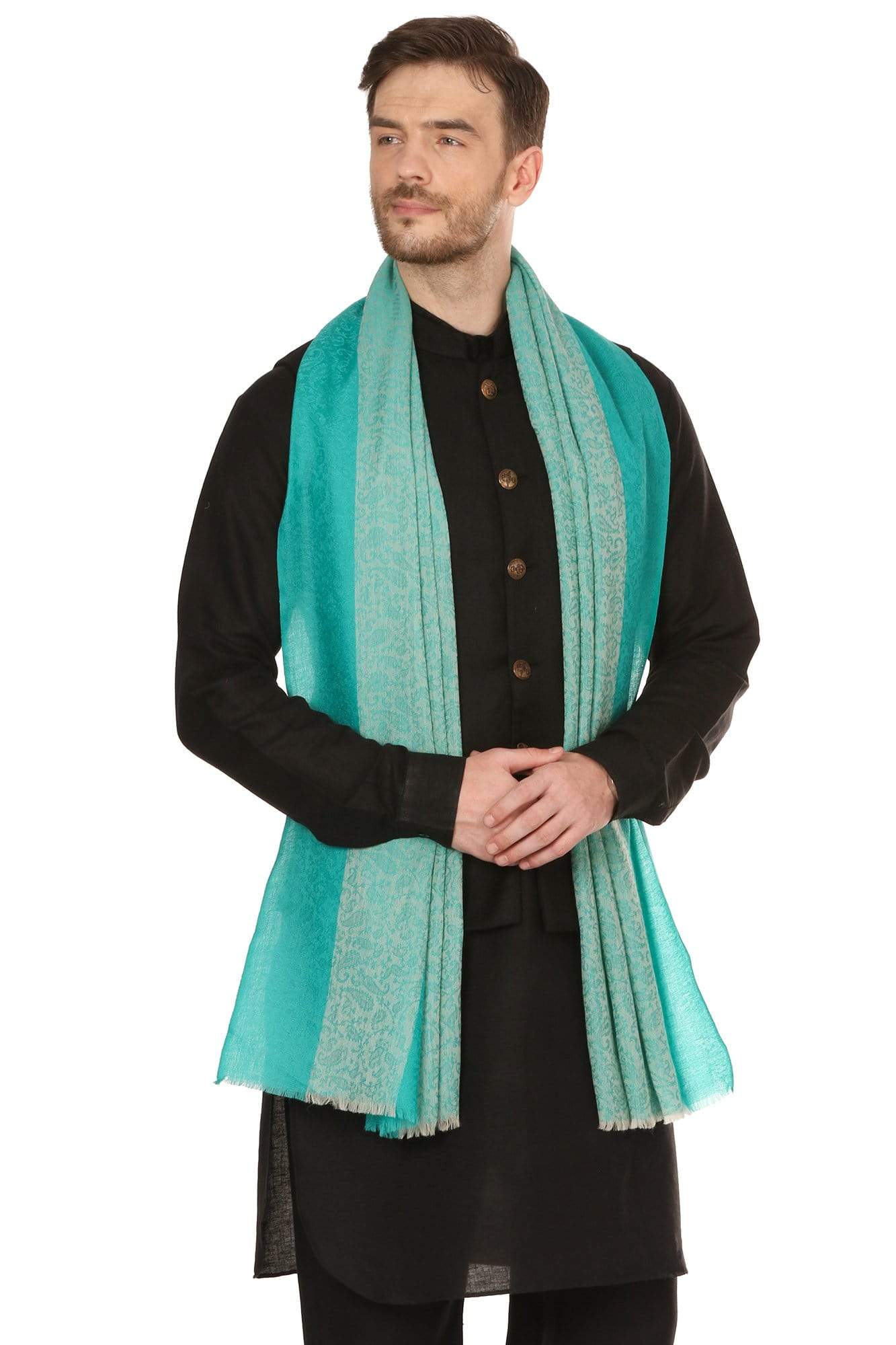 Pashtush Store Stole Pashtush Mens Fine Wool Reversible Muffler, Soft and Warm - Sea Green