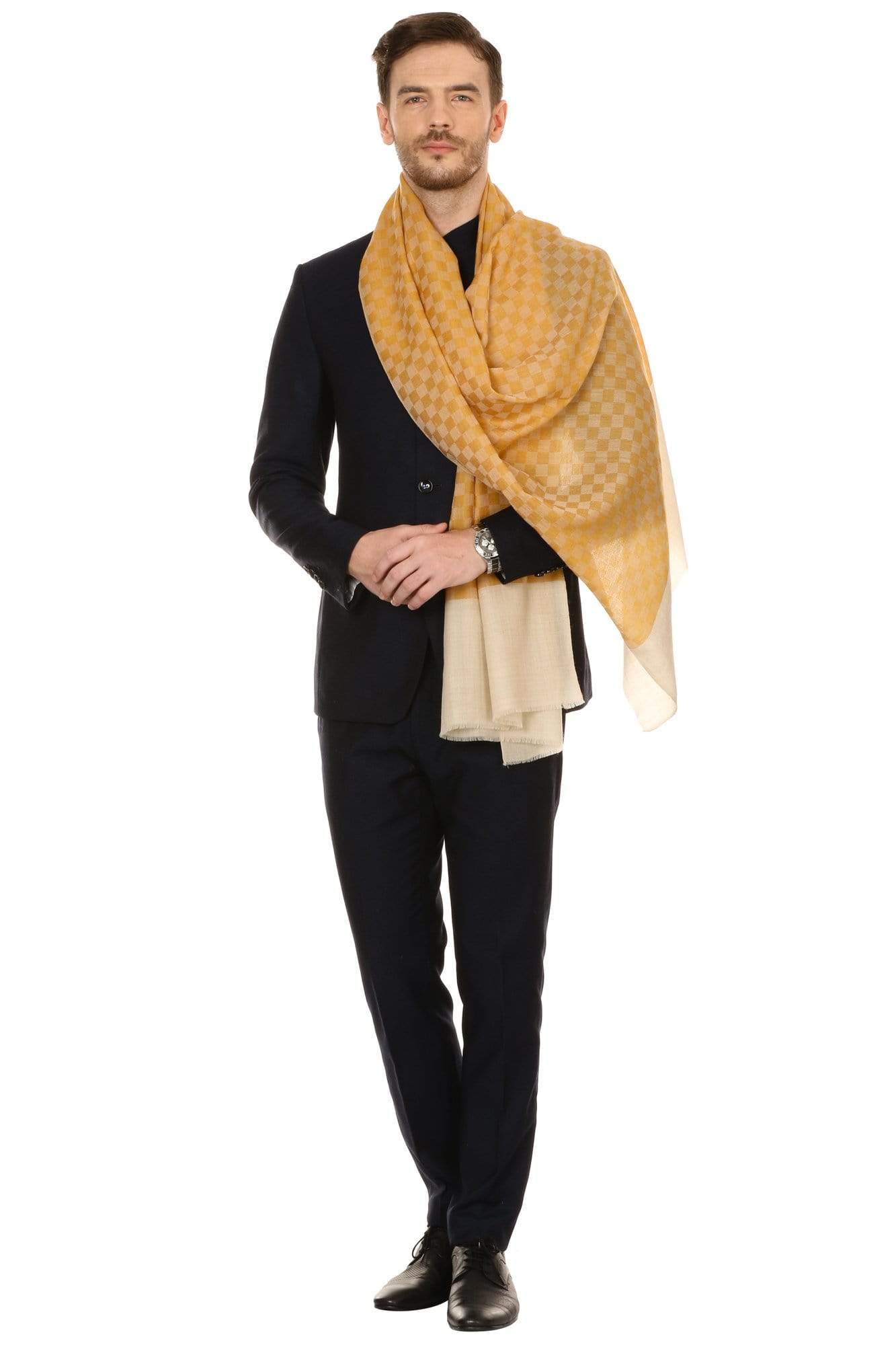 Pashtush Store Stole Pashtush Mens Fine Wool Reversible Muffler, Soft and Warm - Yellow