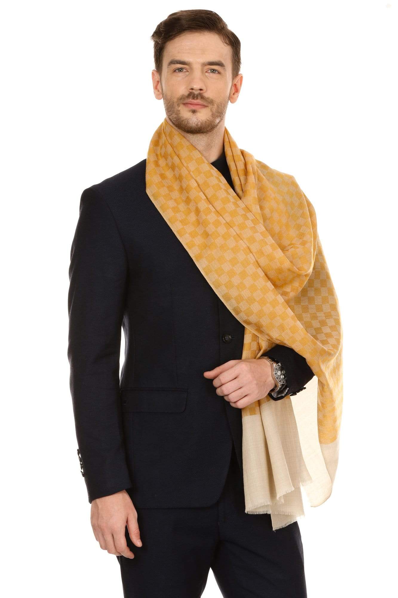 Pashtush Store Stole Pashtush Mens Fine Wool Reversible Muffler, Soft and Warm - Yellow