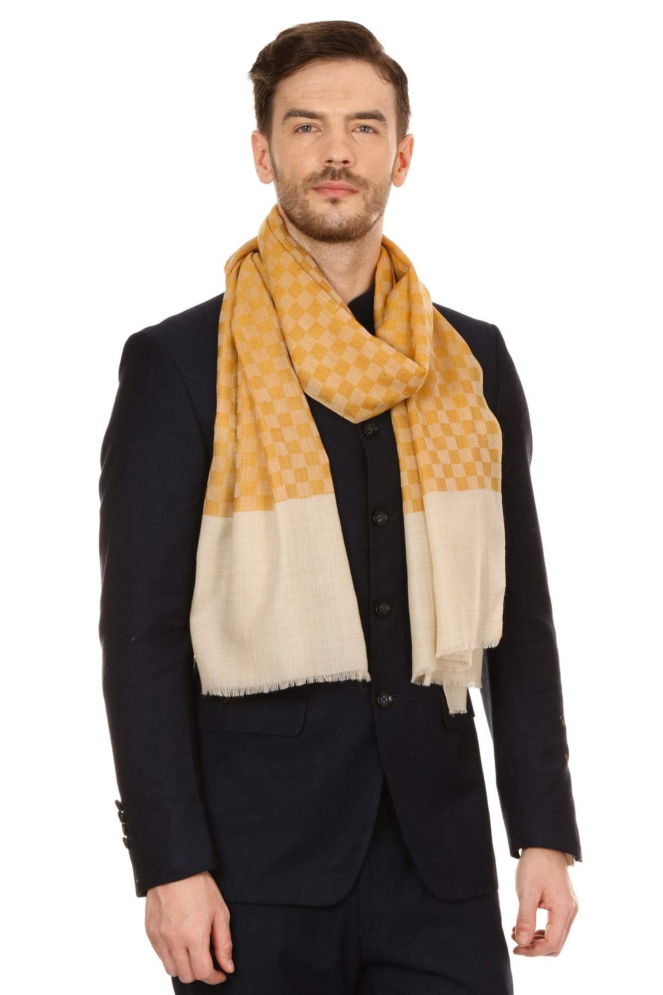 Pashtush Store Stole Pashtush Mens Fine Wool Reversible Muffler, Soft and Warm - Yellow