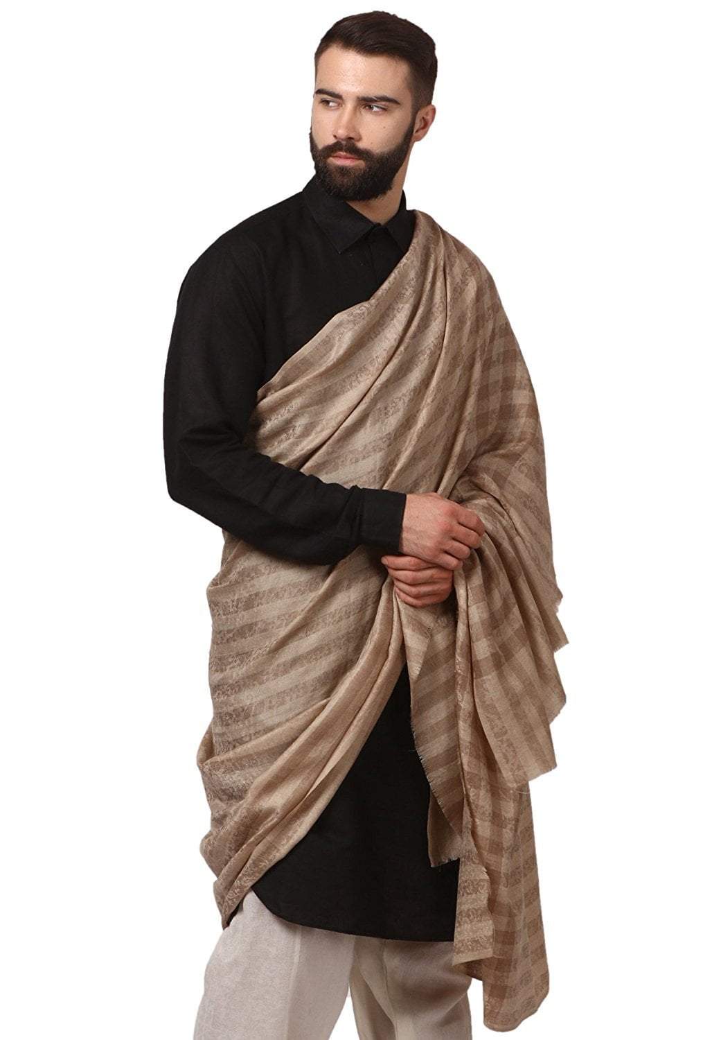 Pashtush India 127x254 Pashtush Mens Fine Wool Shawl, Checks, Extra Soft and Warm