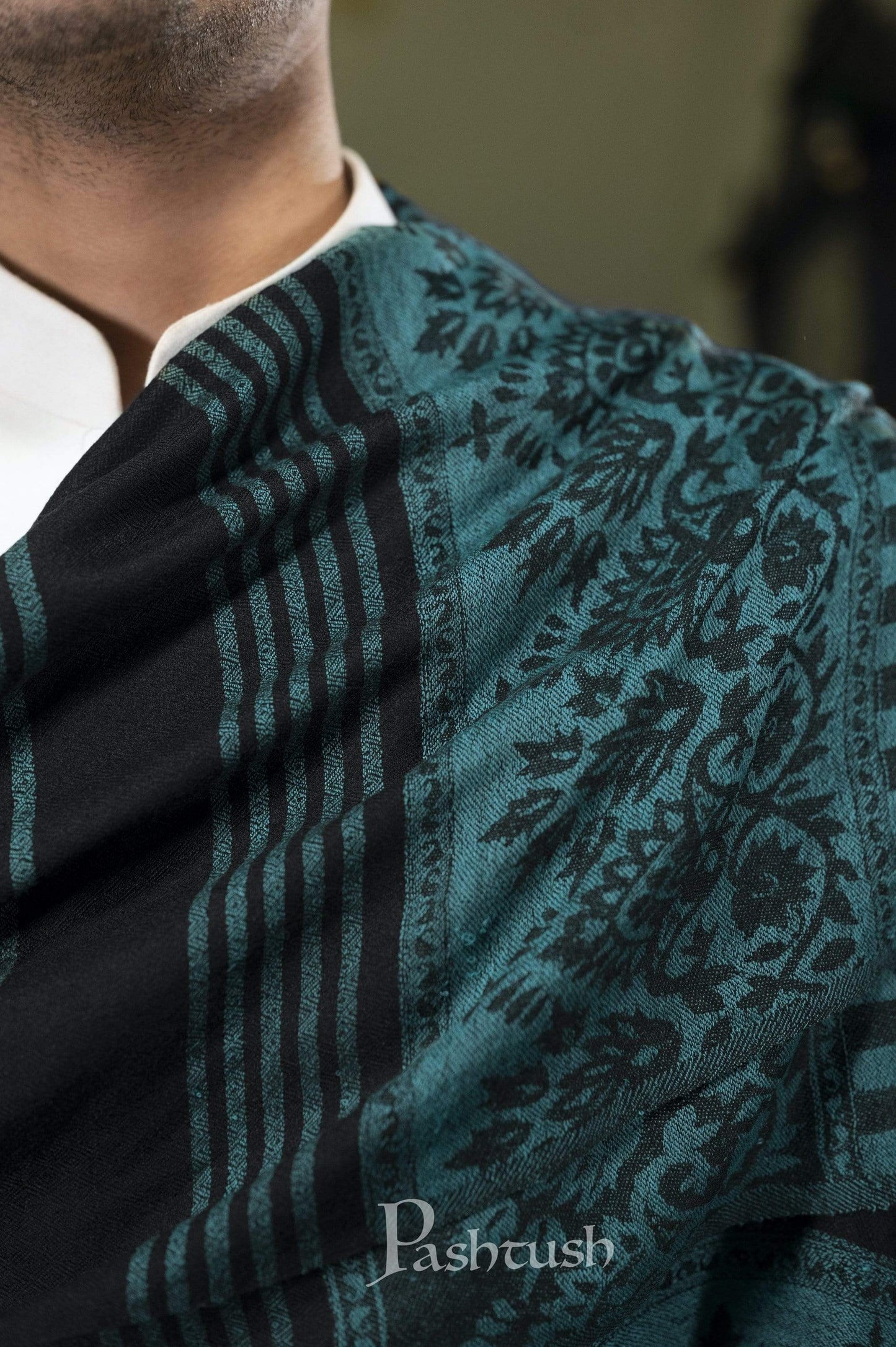 Pashtush India 70x200 Pashtush Mens Fine Wool Stole, Tuscan Sun, Aqua Blue