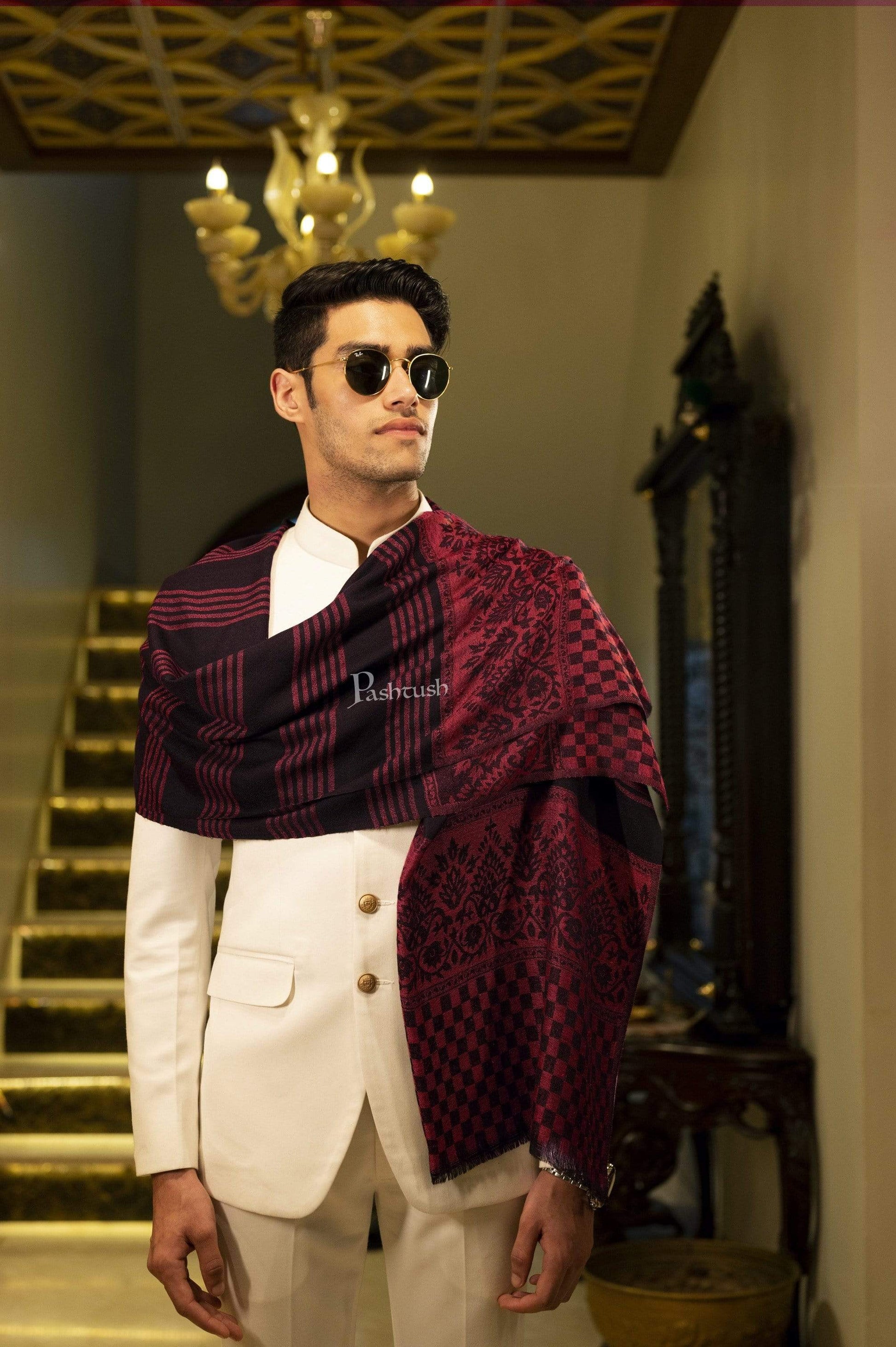 Pashtush India 70x200 Pashtush Mens Fine Wool Stole, Cardinal Red