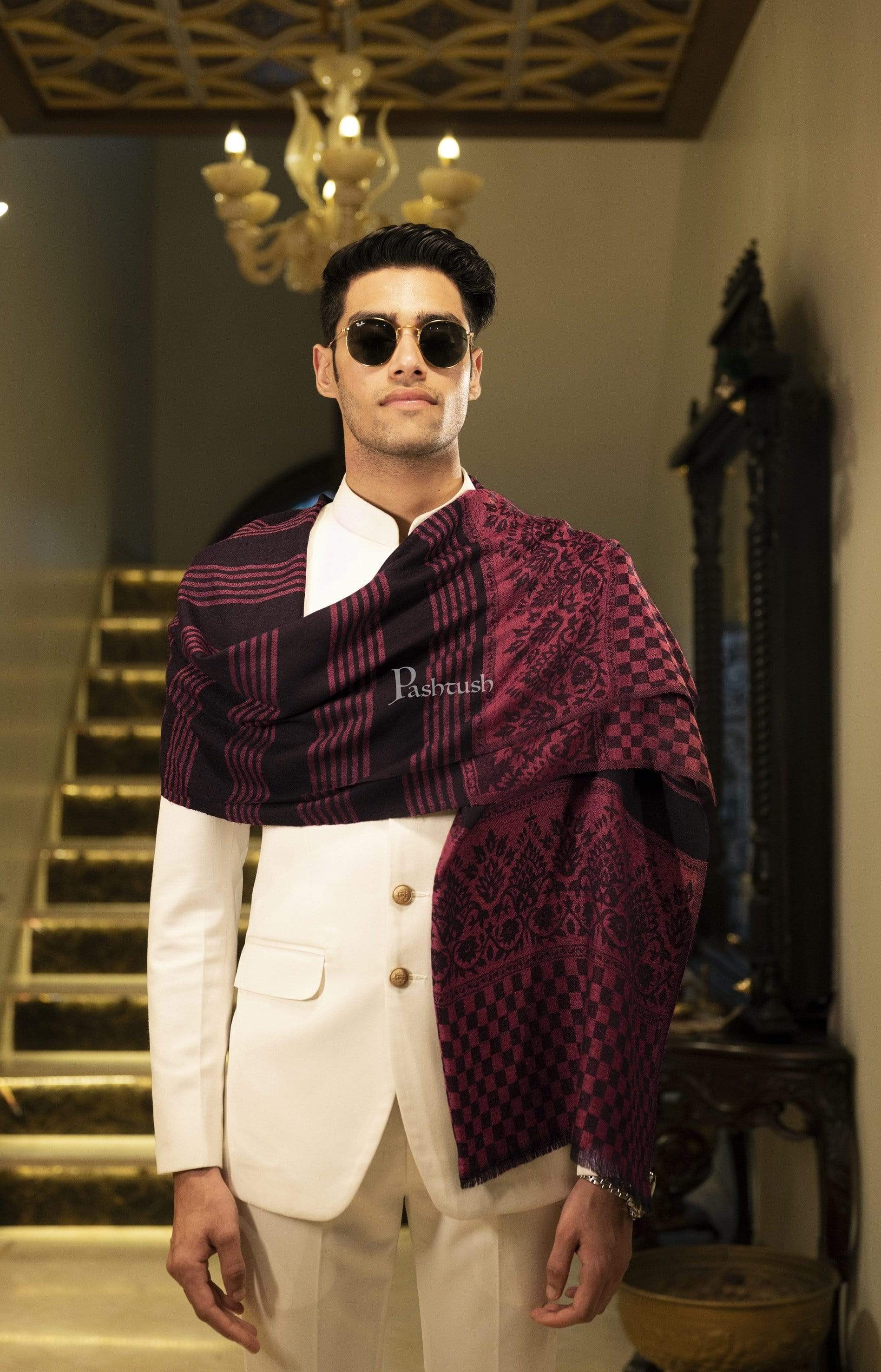Pashtush India 70x200 Pashtush Mens Fine Wool Stole, Cardinal Red