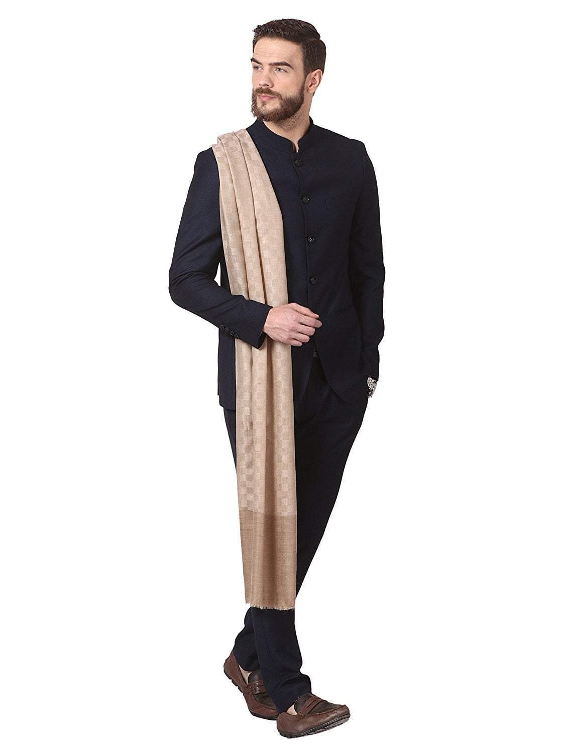 Pashtush India Stole Pashtush Mens Fine Wool Stole, Extra-soft Cashmere Feel, Beige
