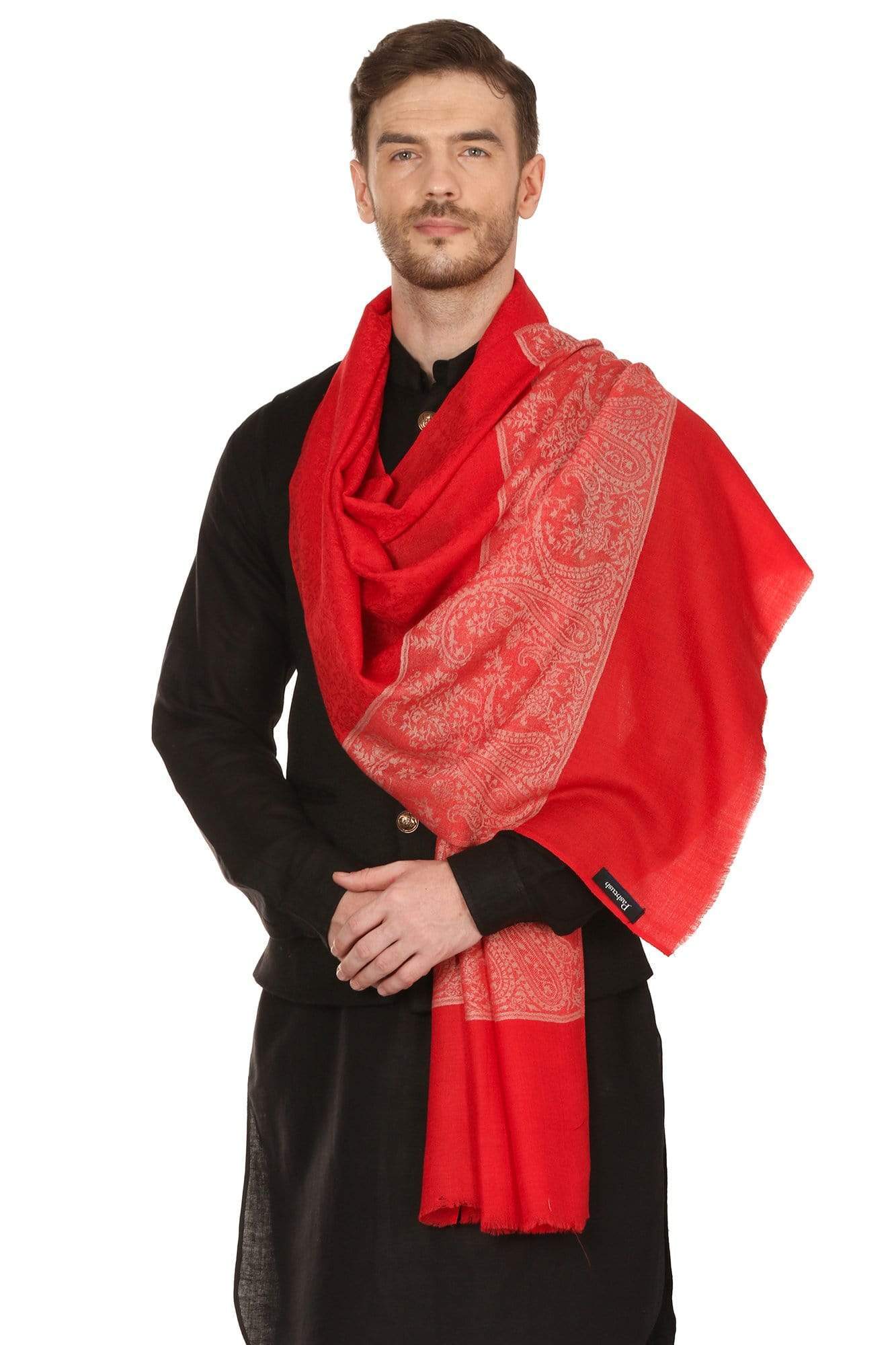 Pashtush India 70x200 Pashtush Mens Fine Wool Stole, Red