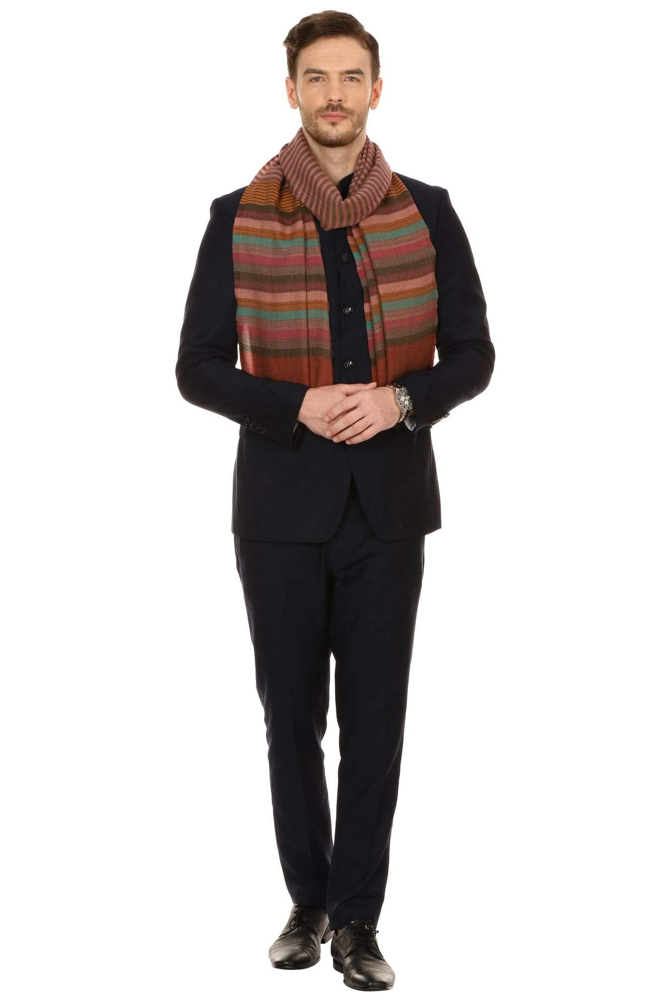 Pashtush India 70x200 Pashtush Mens Fine Wool Striped Muffler, Soft and Warm Stole Scarf