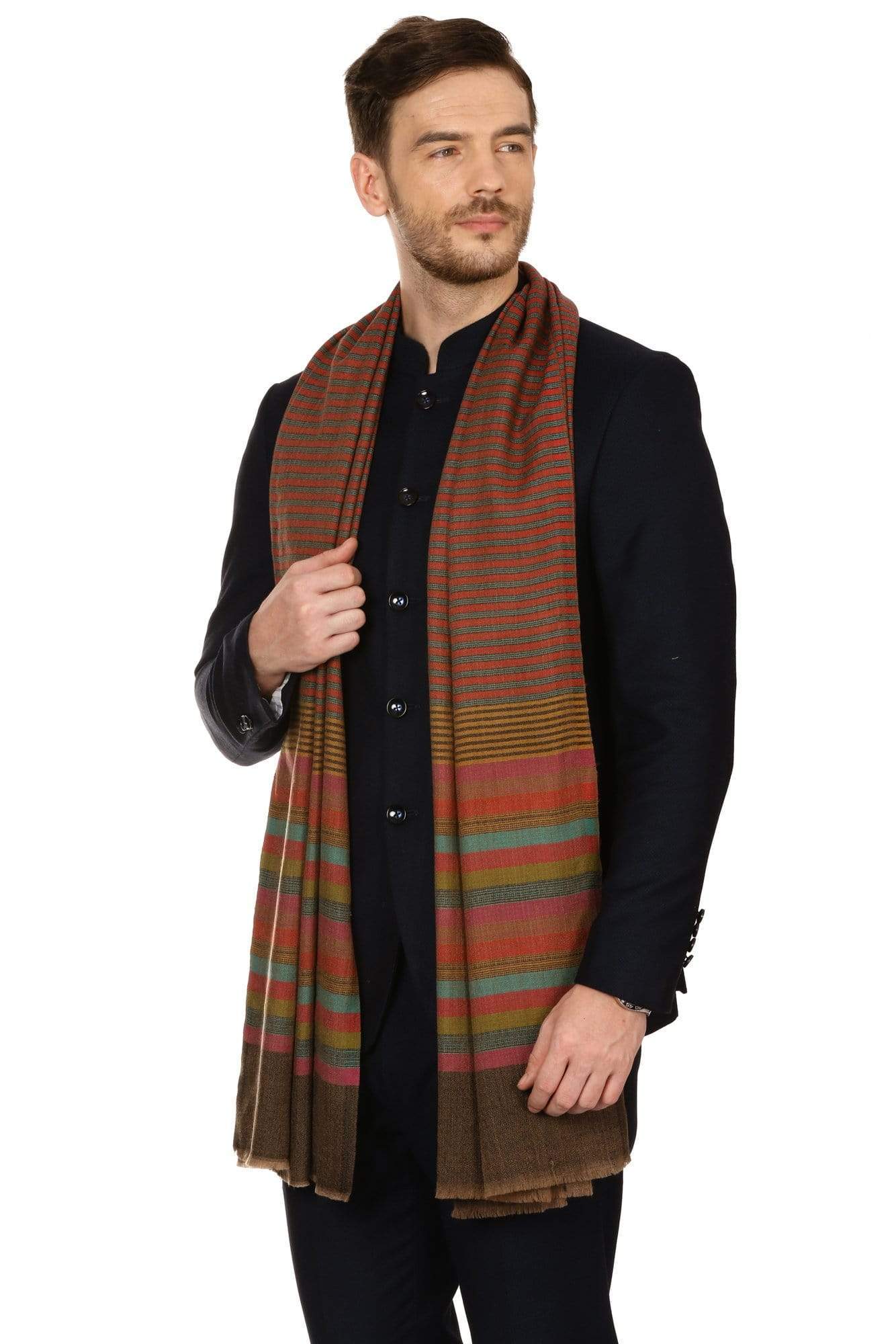 Pashtush India 70x200 Pashtush Mens Fine Wool Striped Muffler, Soft and Warm Stole Scarf