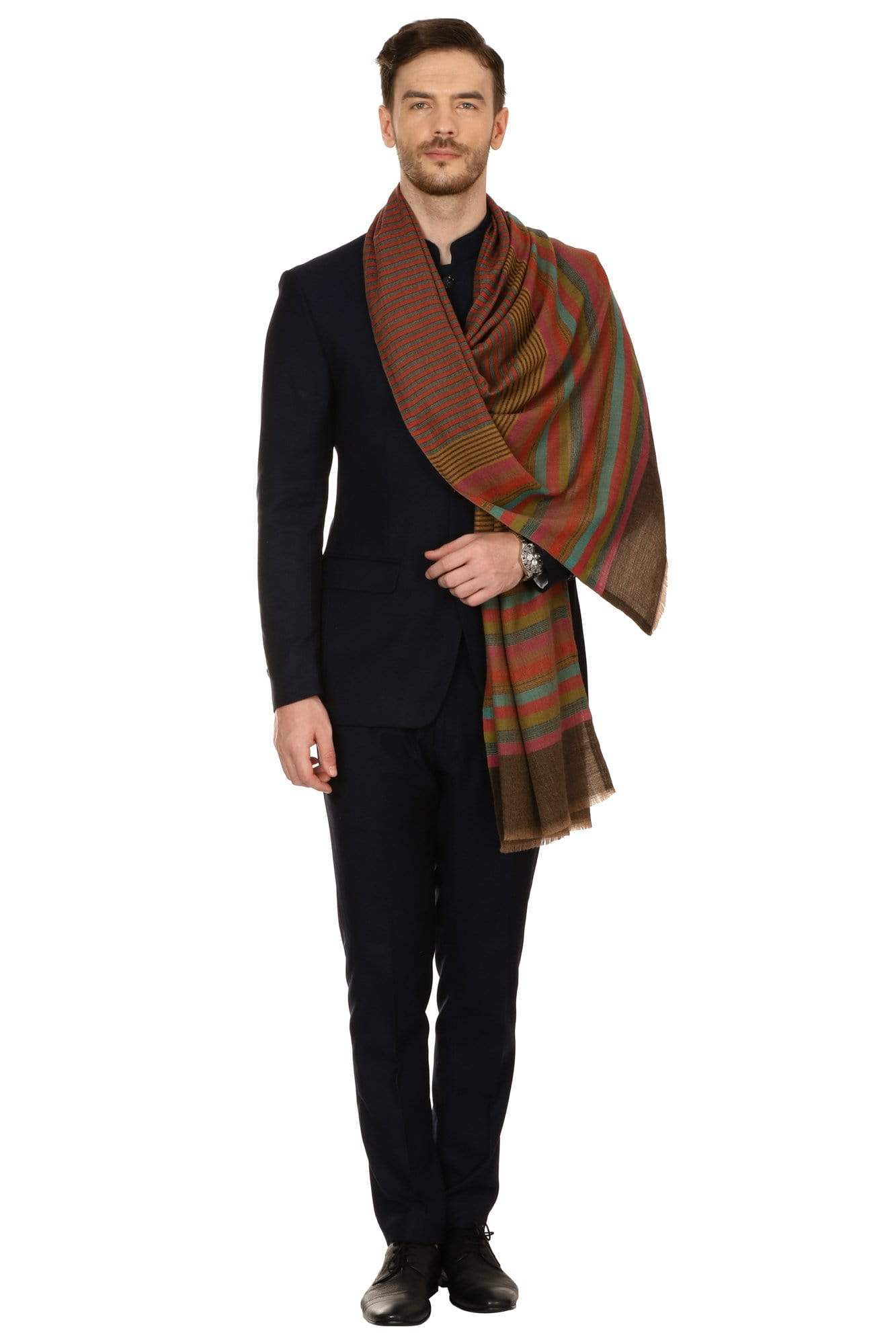 Pashtush India 70x200 Pashtush Mens Fine Wool Striped Muffler, Soft and Warm Stole Scarf