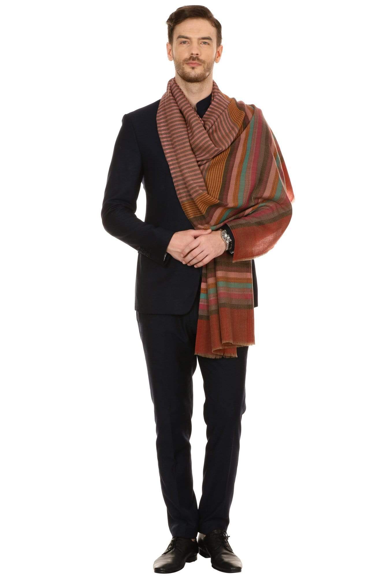 Pashtush India 70x200 Pashtush Mens Fine Wool Striped Muffler, Soft and Warm Stole Scarf