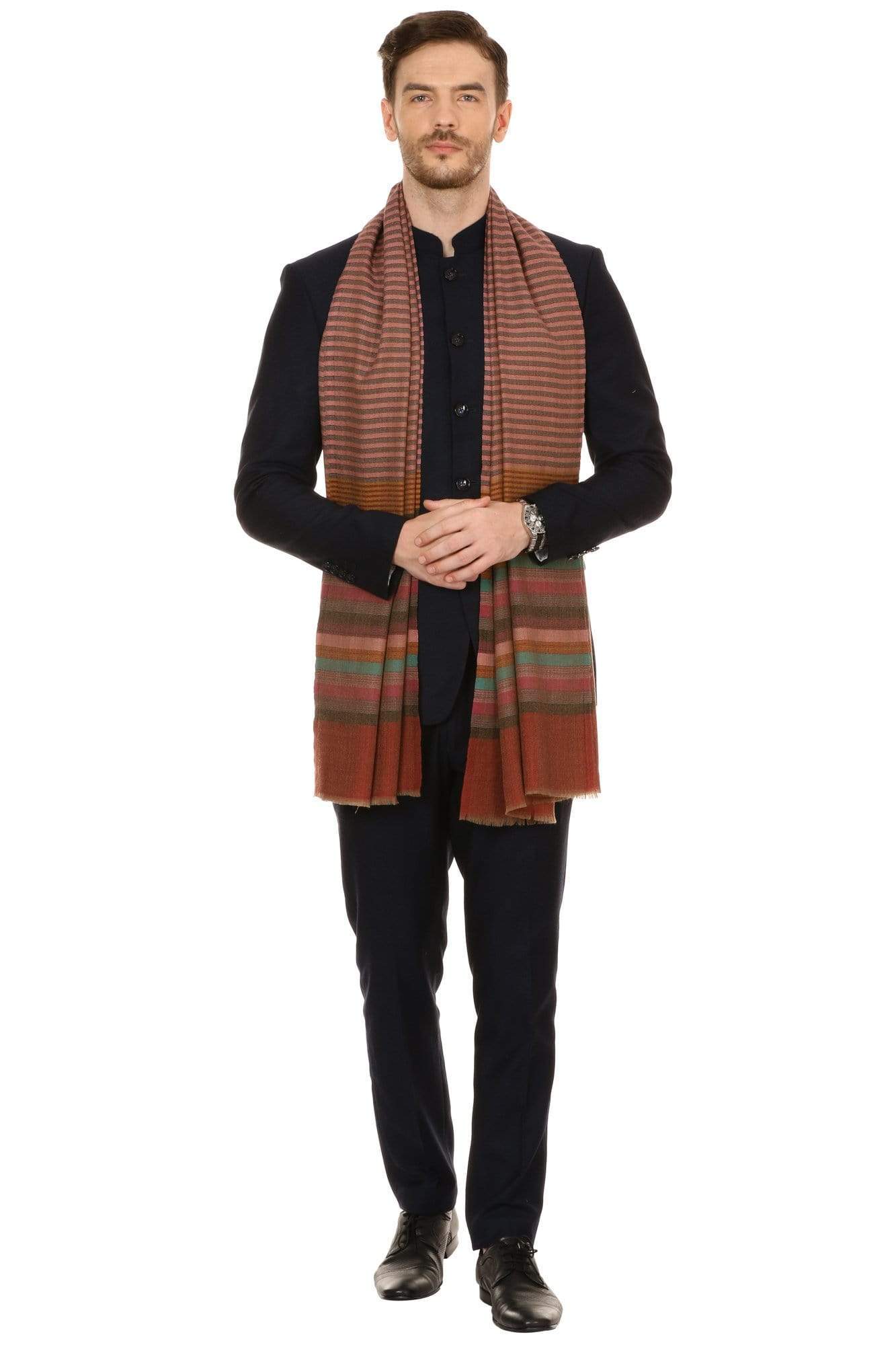 Pashtush India 70x200 Pashtush Mens Fine Wool Striped Muffler, Soft and Warm Stole Scarf