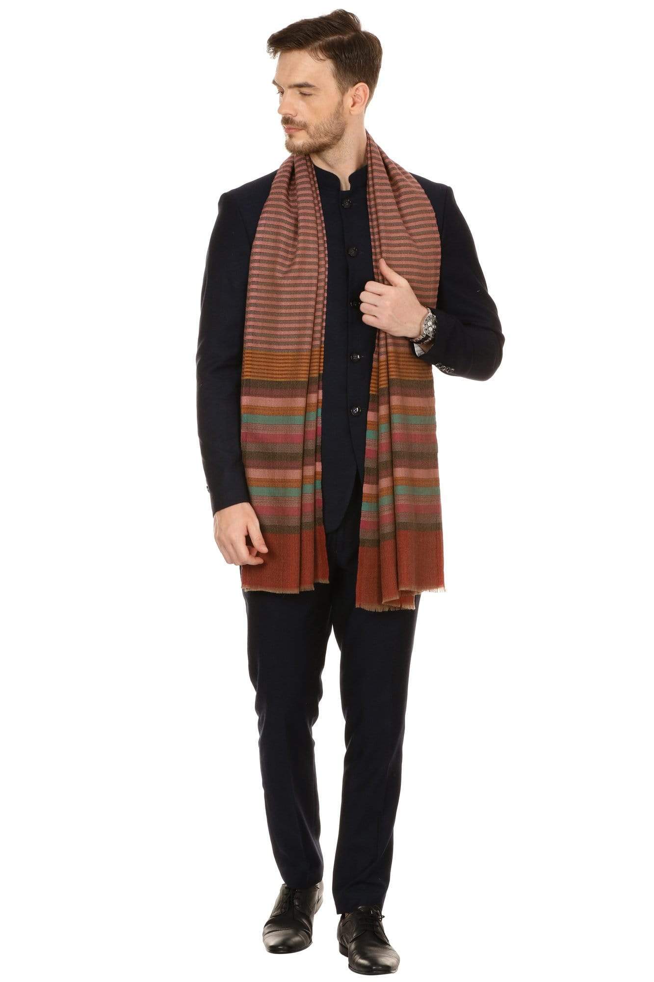 Pashtush India 70x200 Pashtush Mens Fine Wool Striped Muffler, Soft and Warm Stole Scarf