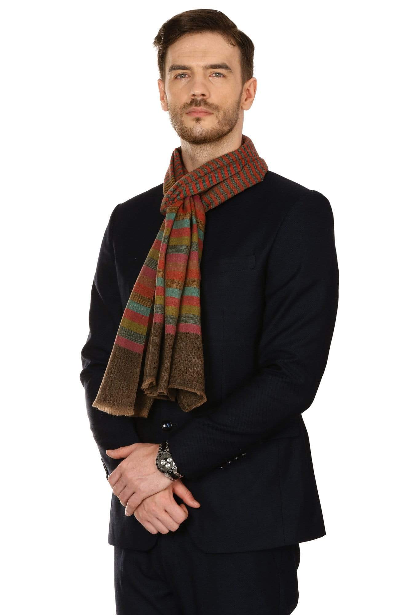 Pashtush India 70x200 Pashtush Mens Fine Wool Striped Muffler, Soft and Warm Stole Scarf
