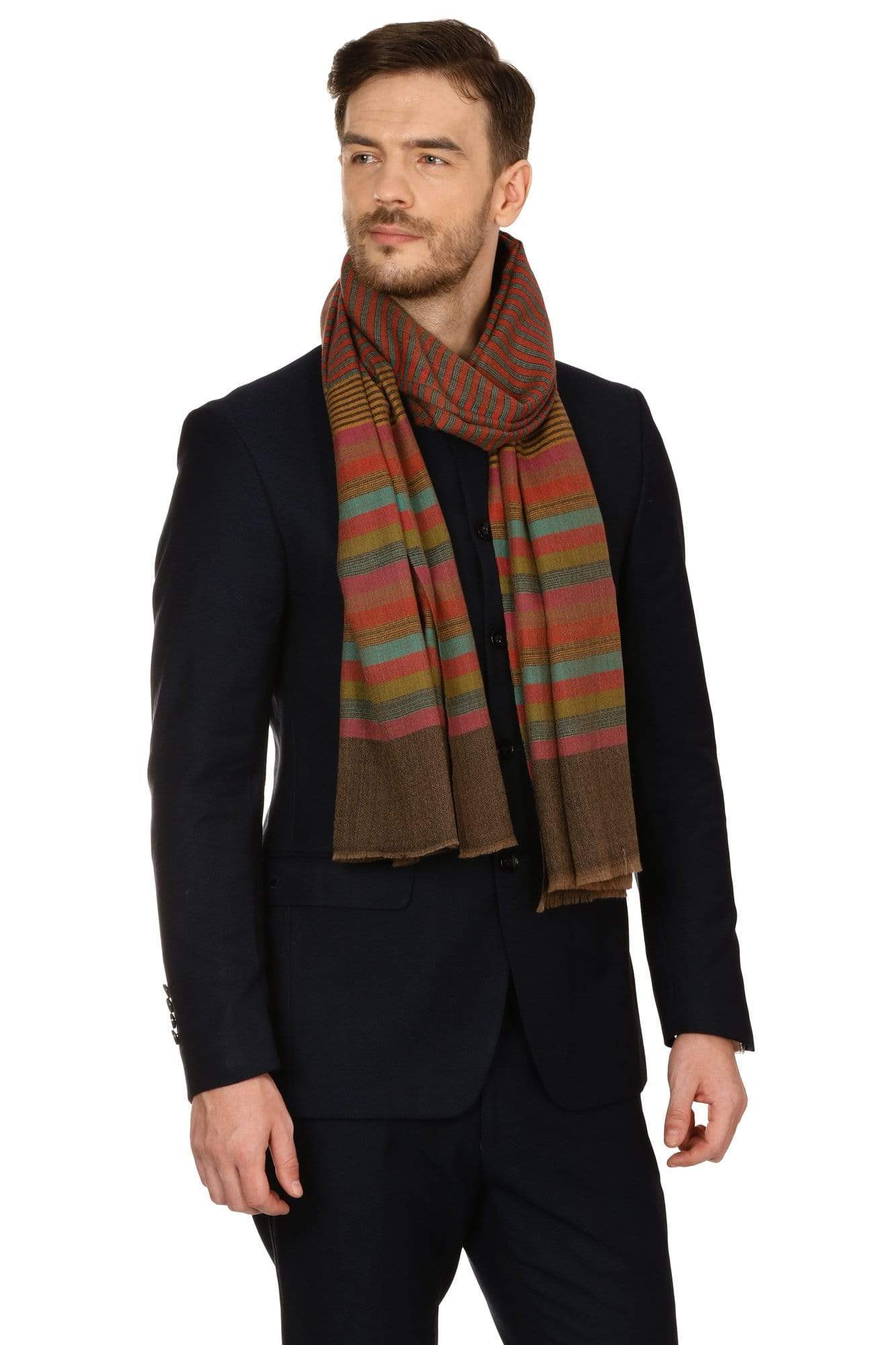 Pashtush India 70x200 Pashtush Mens Fine Wool Striped Muffler, Soft and Warm Stole Scarf