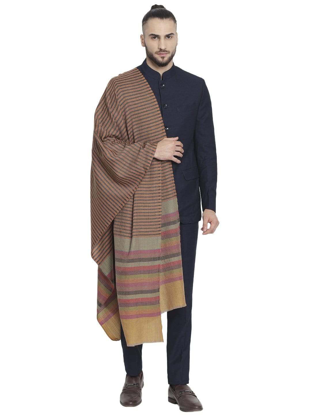 Pashtush India 70x200 Pashtush Mens Fine Wool Striped Muffler, Soft and Warm Stole Scarf