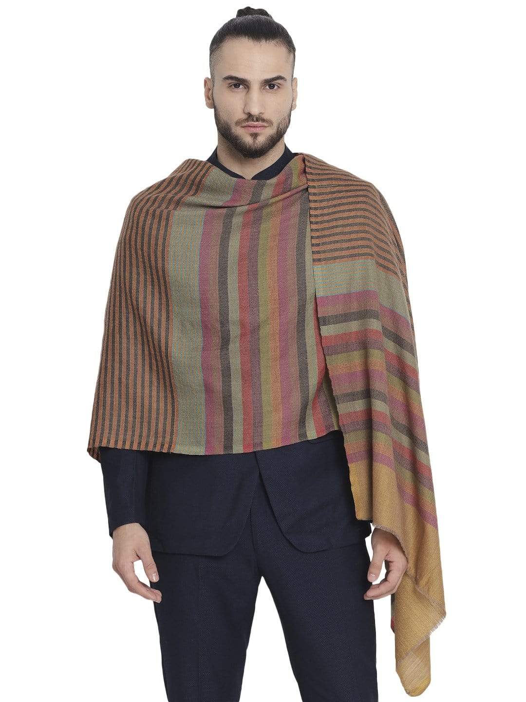 Pashtush India 70x200 Pashtush Mens Fine Wool Striped Muffler, Soft and Warm Stole Scarf