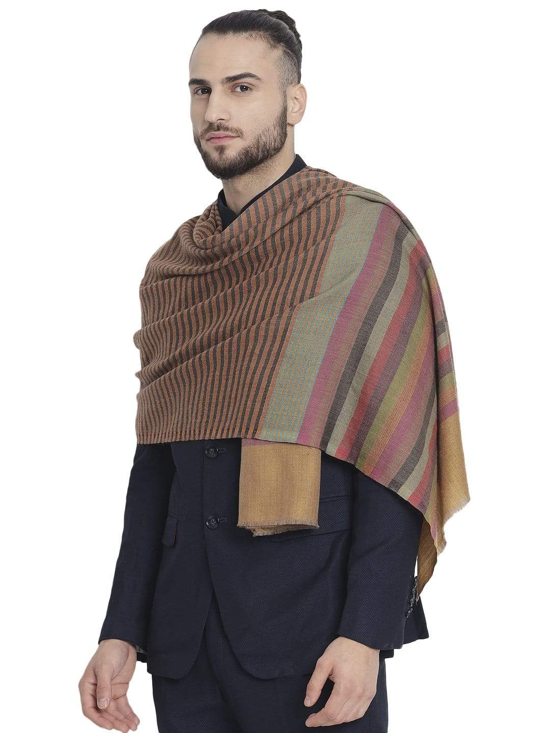 Pashtush India 70x200 Pashtush Mens Fine Wool Striped Muffler, Soft and Warm Stole Scarf