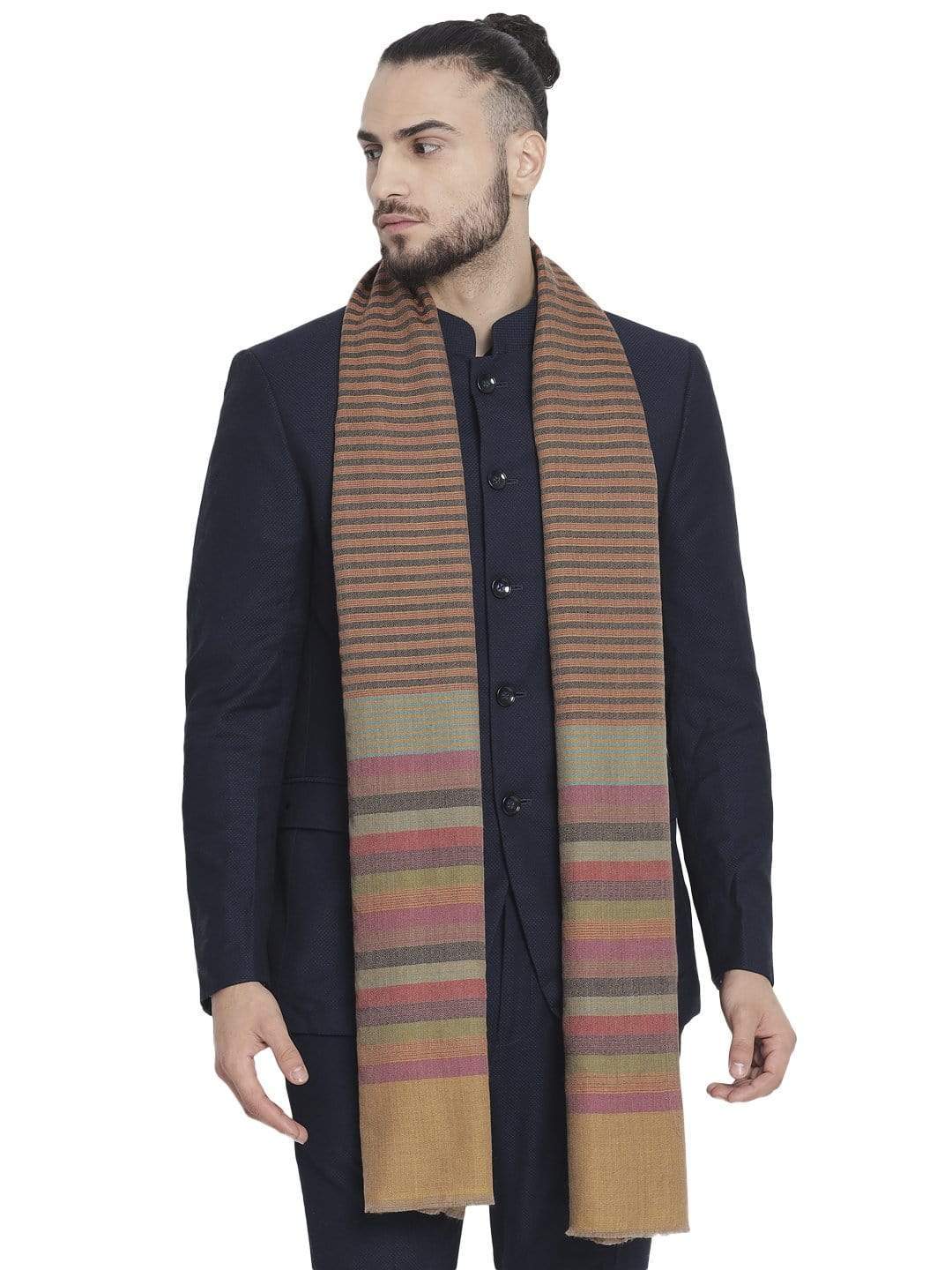 Pashtush India 70x200 Pashtush Mens Fine Wool Striped Muffler, Soft and Warm Stole Scarf