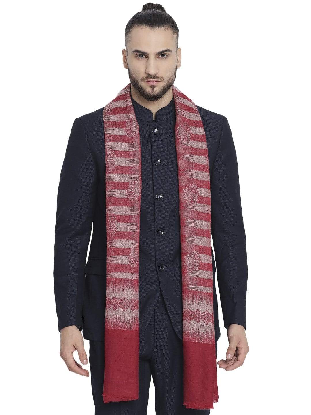 Pashtush India 70x200 Pashtush Mens Fine Wool Striped red Muffler, Soft and Warm Stole Scarf