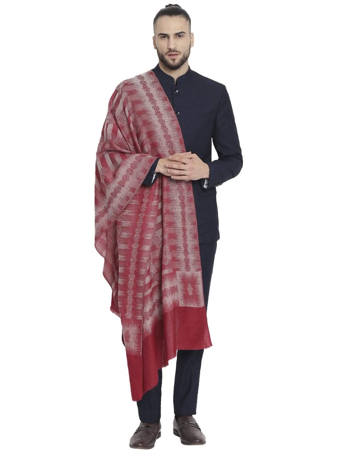 Pashtush India 70x200 Pashtush Mens Fine Wool Striped red Muffler, Soft and Warm Stole Scarf
