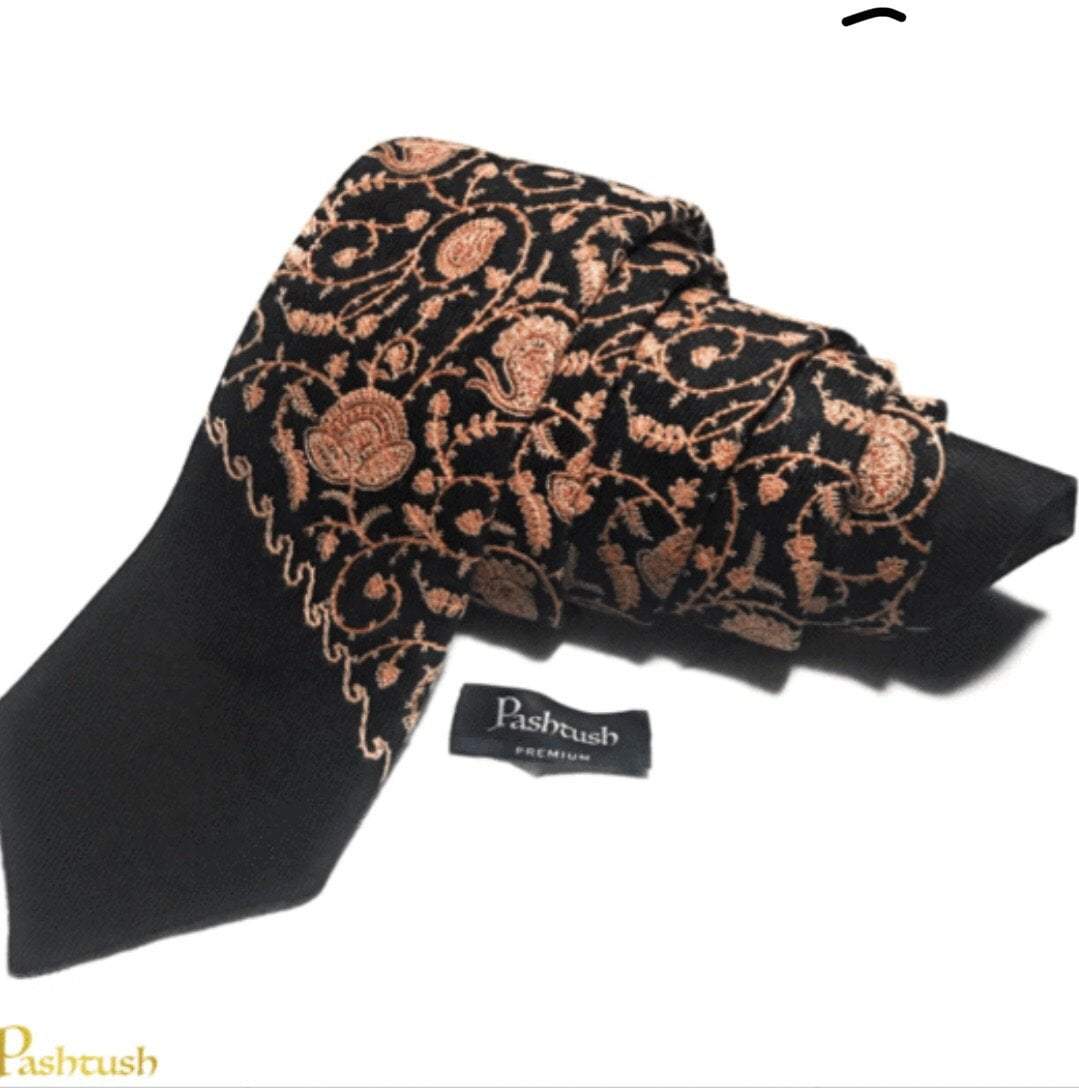 Pashtush India Tie Pashtush Mens Half Embroidered Tie Black