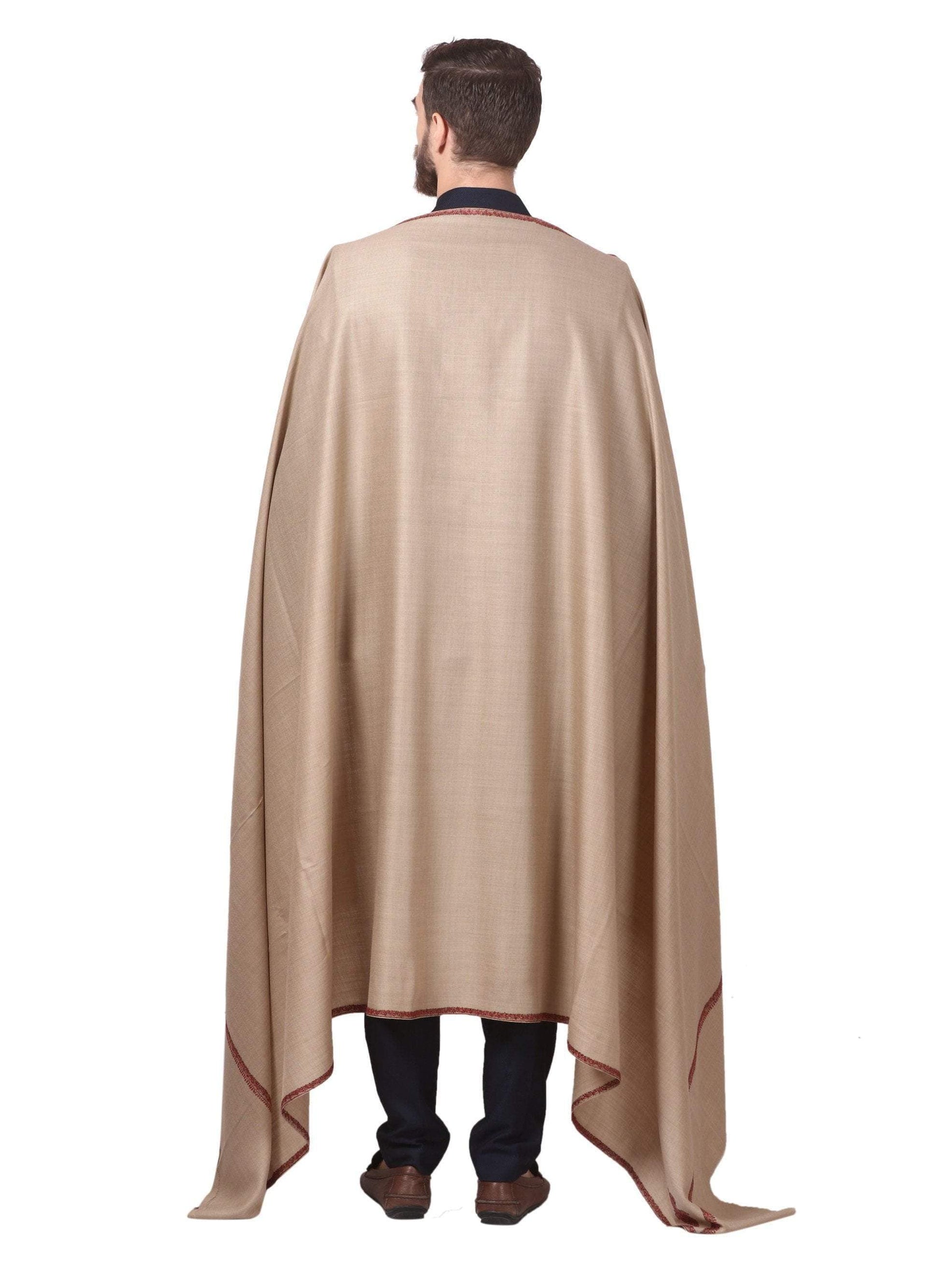 Pashtush India 127x254 Pashtush Mens Hand Embroidery Shawl, Woollen Shawl with Kashmiri Kingri Design Embroidery Full Size (Beige)