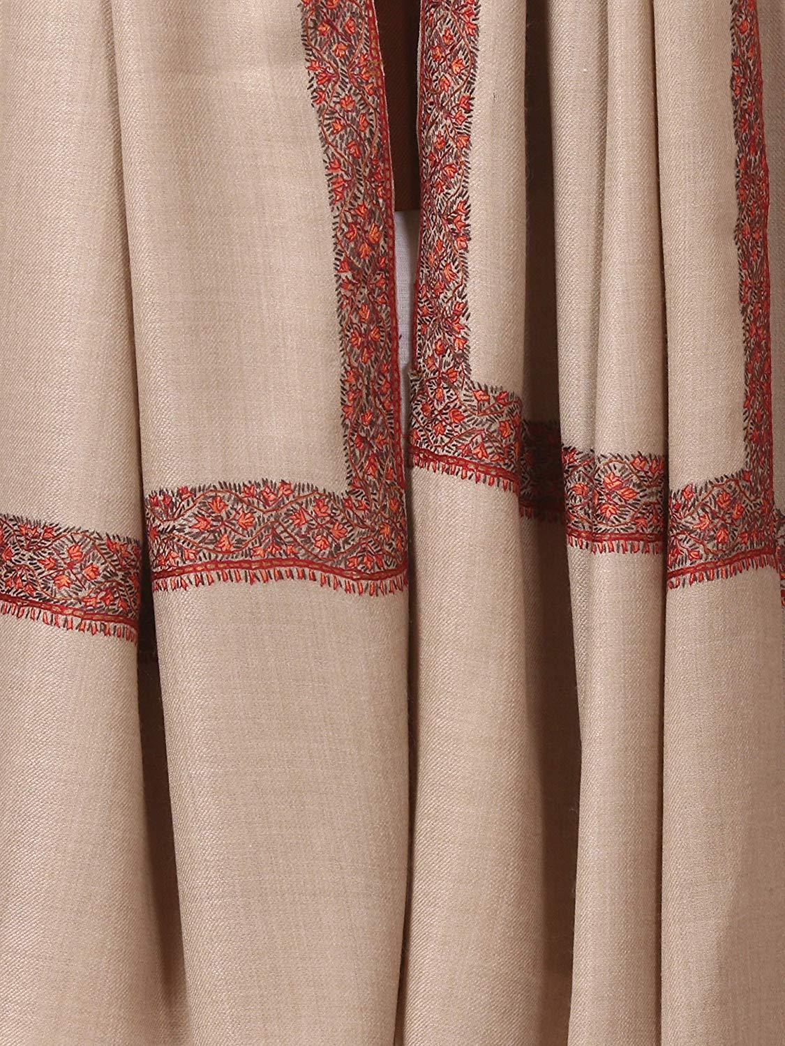 Pashtush Shawl Store Shawl Pashtush Mens Hand Embroidery Woolen Neemdaur Shawl, Lohi (Beige, Medium)