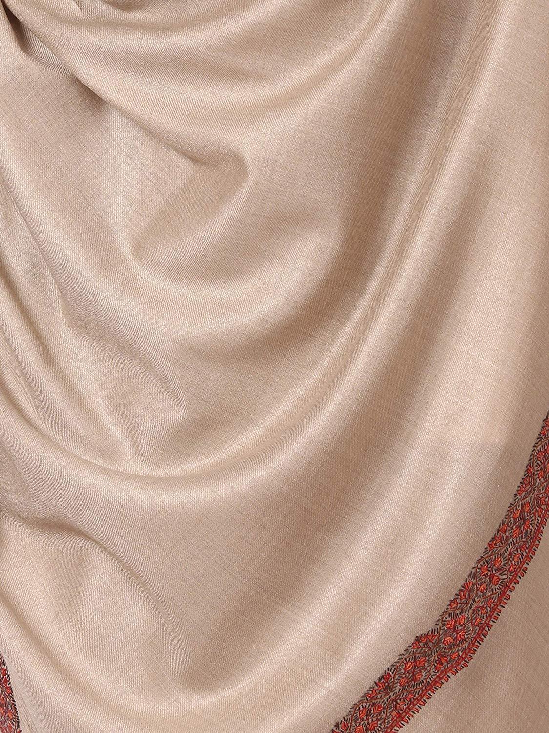 Pashtush Shawl Store Shawl Pashtush Mens Hand Embroidery Woolen Neemdaur Shawl, Lohi (Beige, Medium)