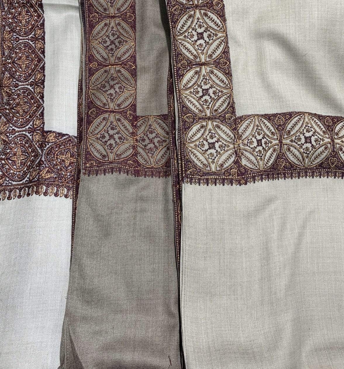 Pashtush India Shawl Pashtush Mens Hand Needlework heavy Border Shawl in cream light pashmina ( 100% Pure Wool )