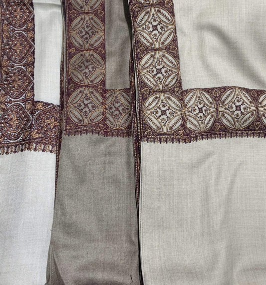 Pashtush India Shawl Pashtush Mens Hand Needlework heavy Border Shawl in cream light pashmina ( 100% Pure Wool )